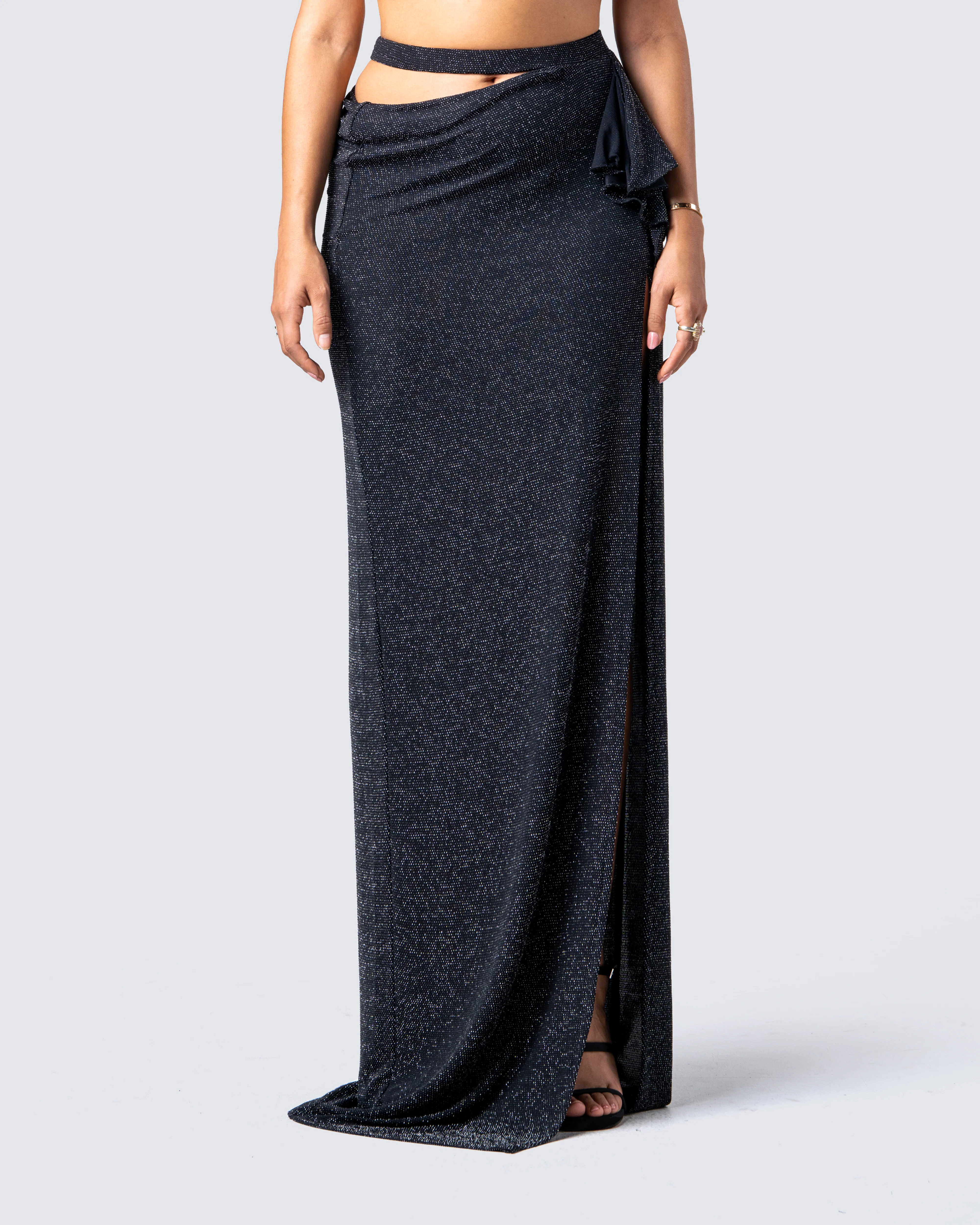 Whitney Black Shimmer Maxi Skirt - Image 4