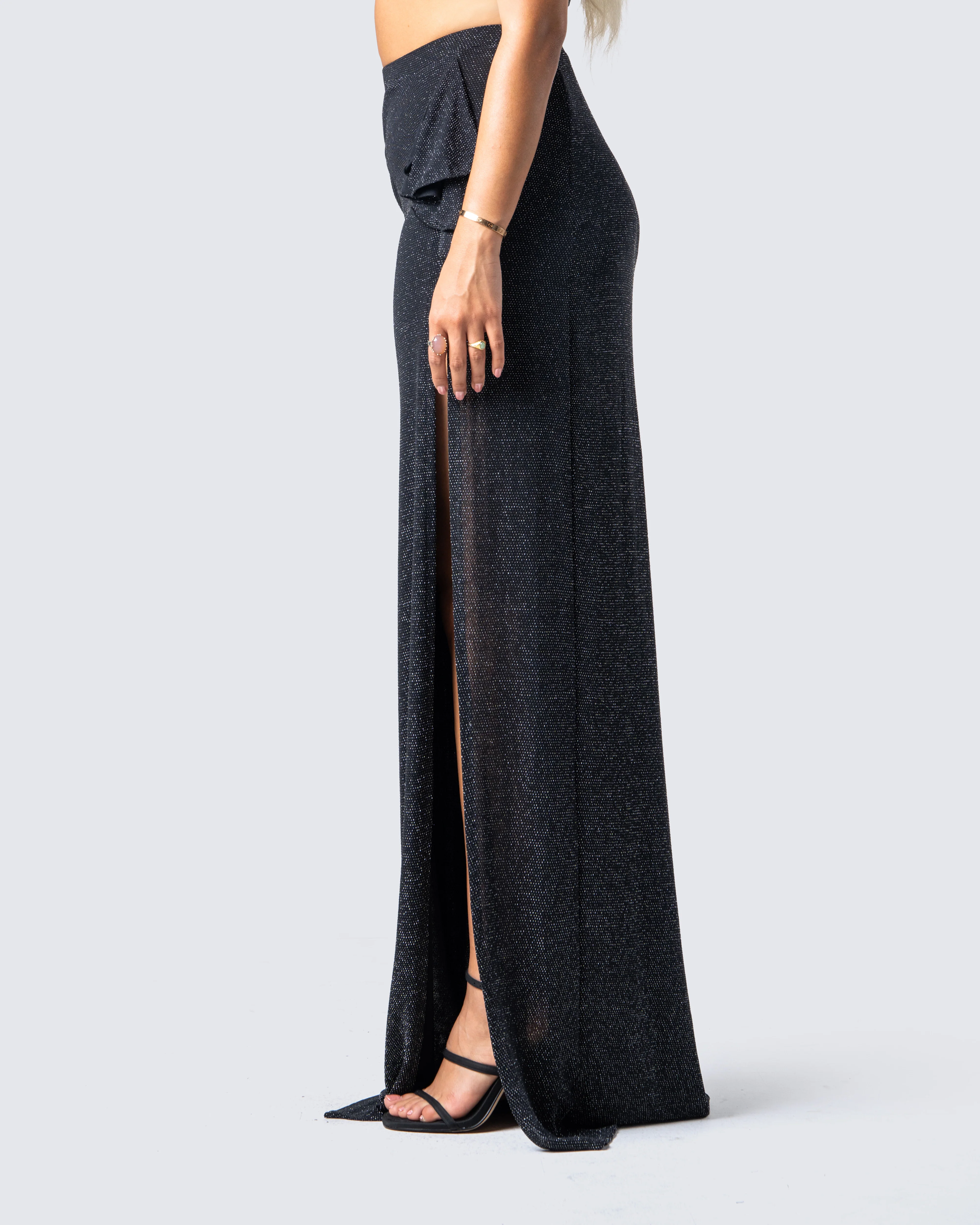 Whitney Black Shimmer Maxi Skirt - Image 5