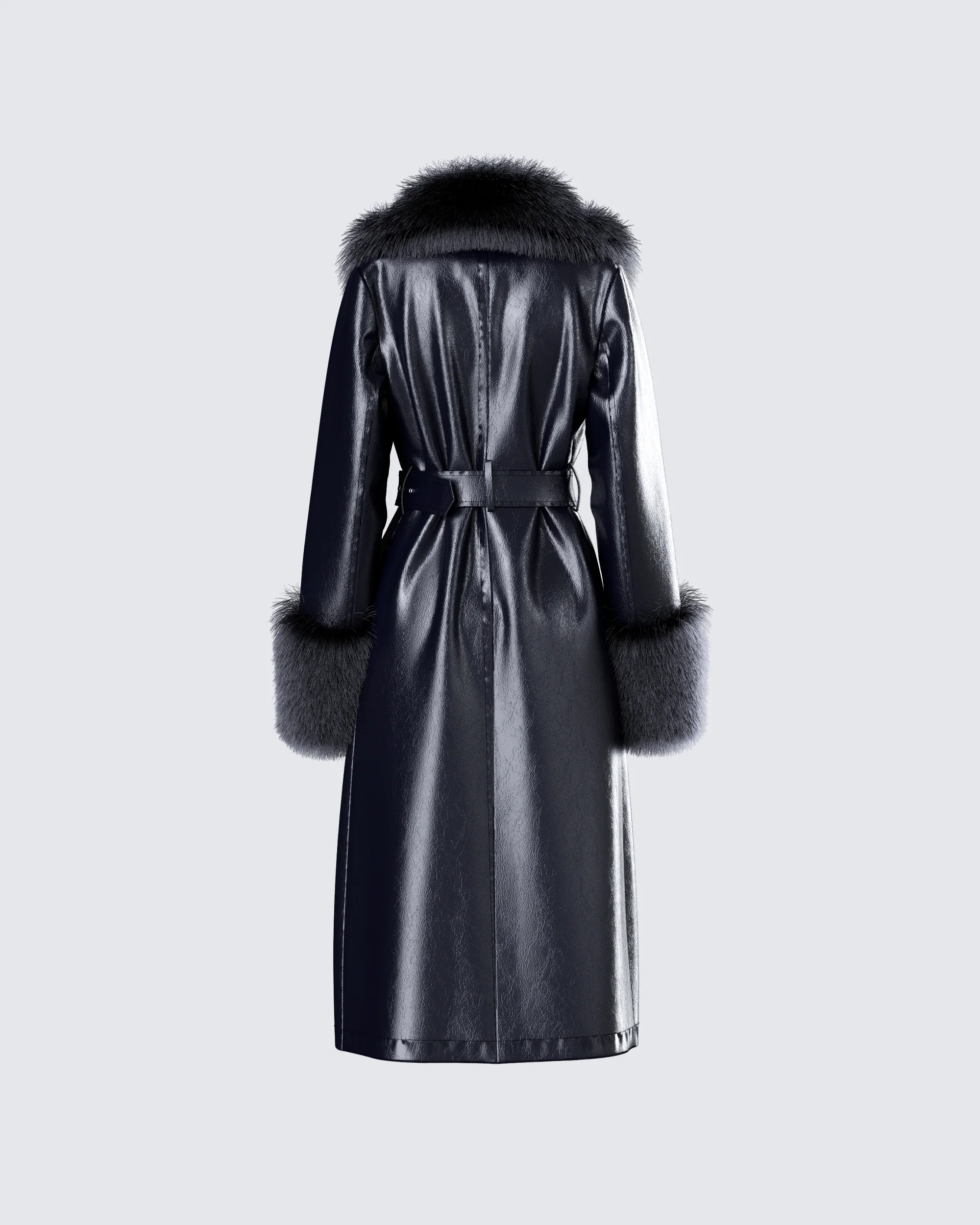 Willa Black Vegan Fur Leather Coat - Image 3