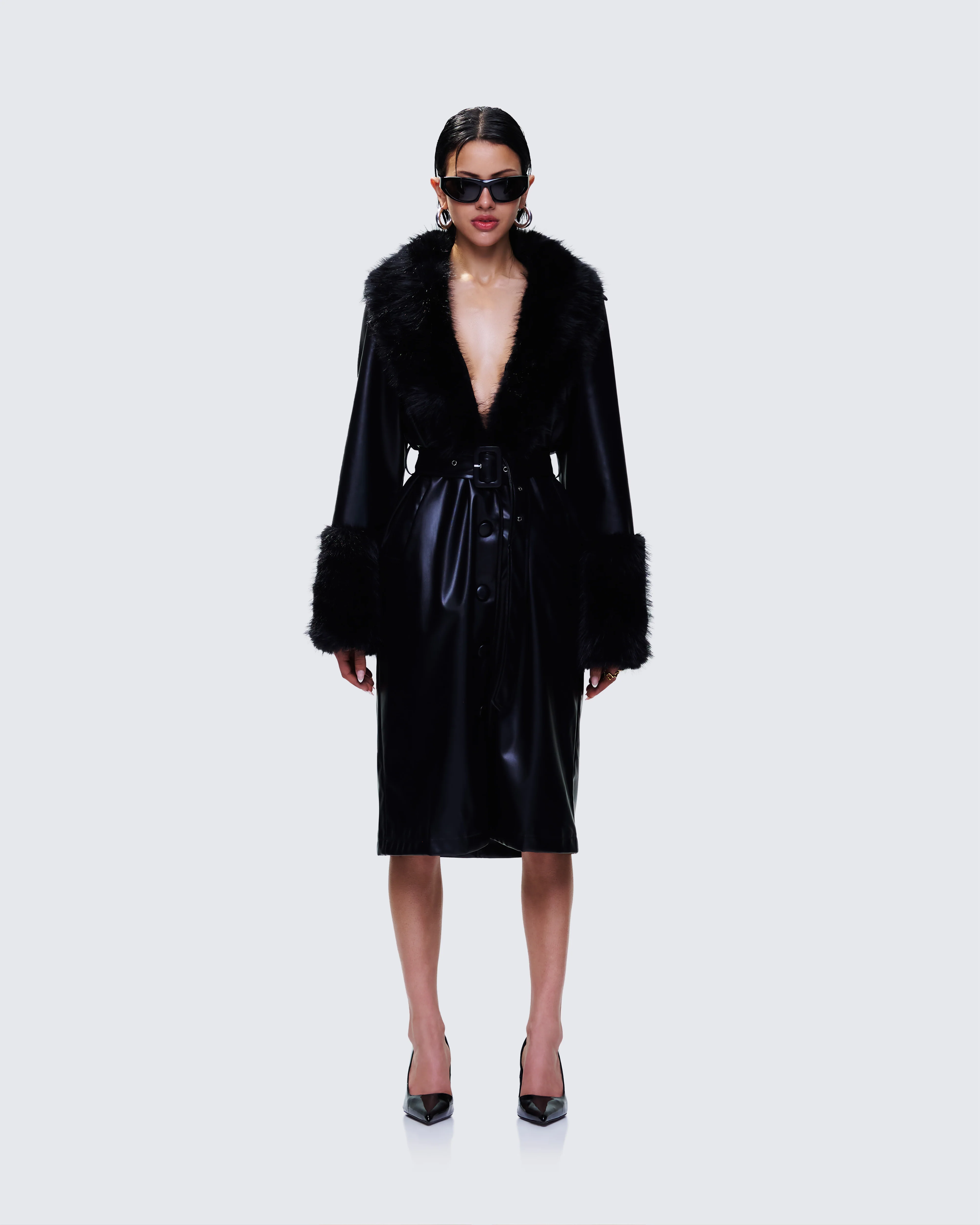 Willa Black Vegan Fur Leather Coat - Image 4