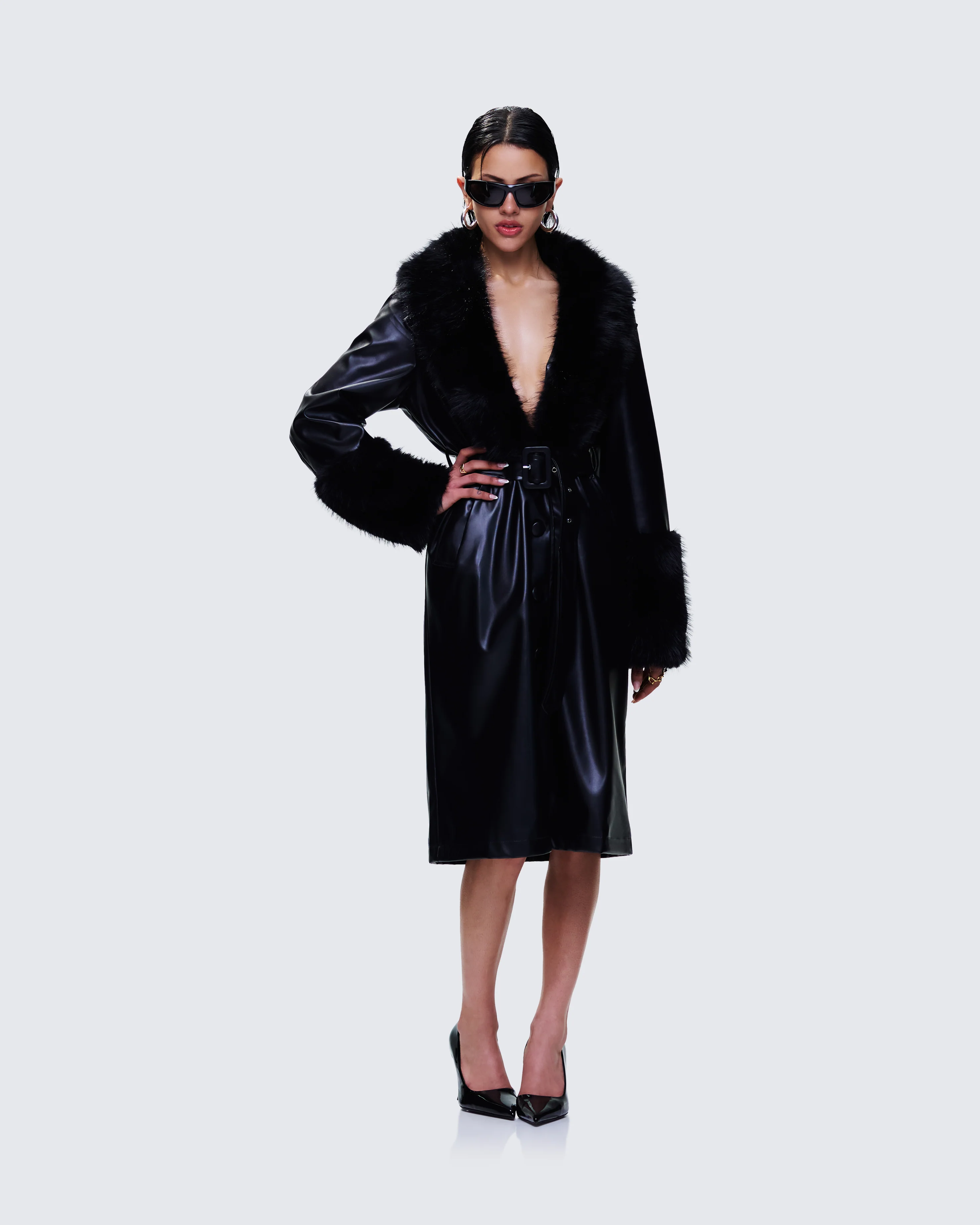 Willa Black Vegan Fur Leather Coat - Image 5