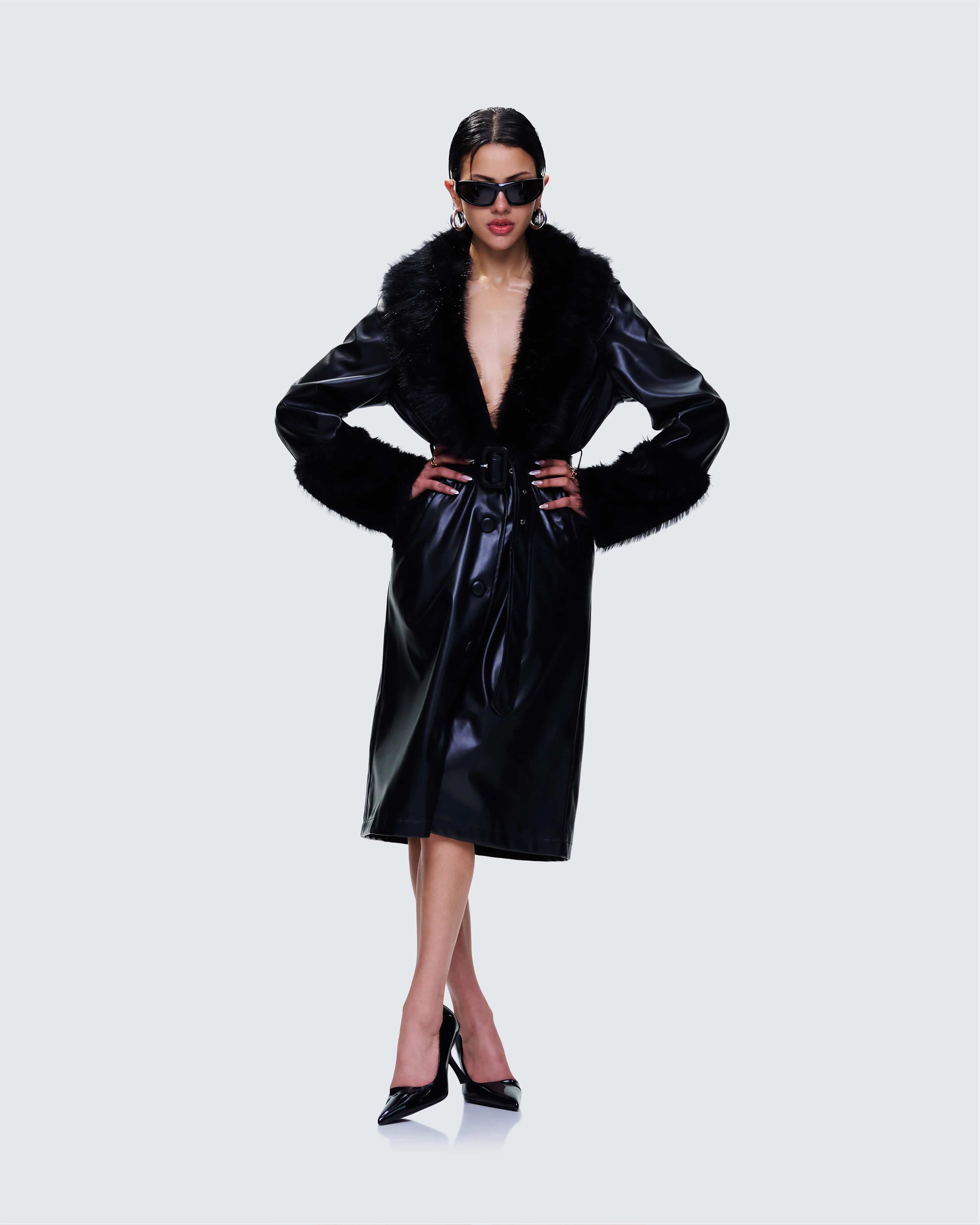 Willa Black Vegan Fur Leather Coat - Image 6