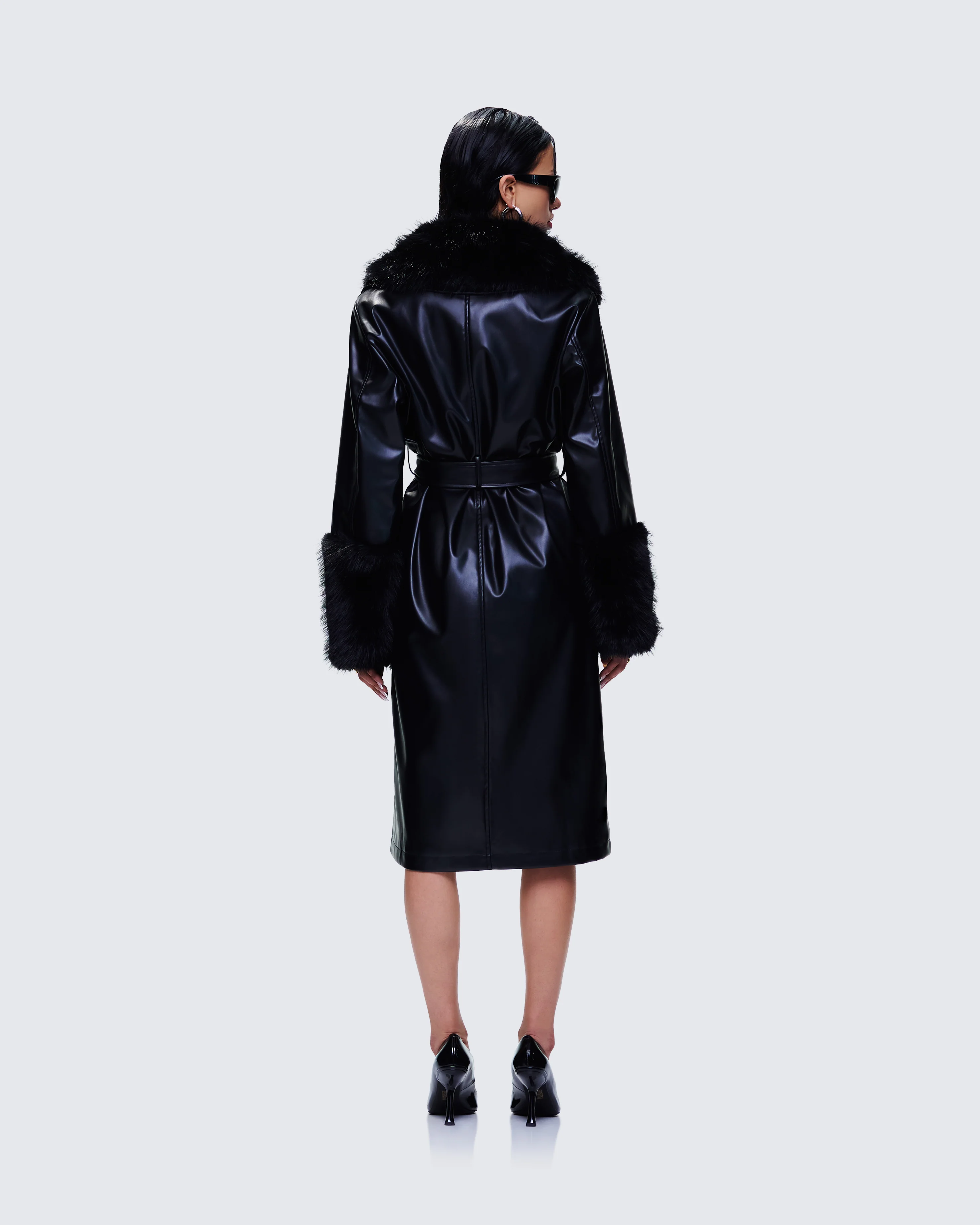 Willa Black Vegan Fur Leather Coat - Image 7