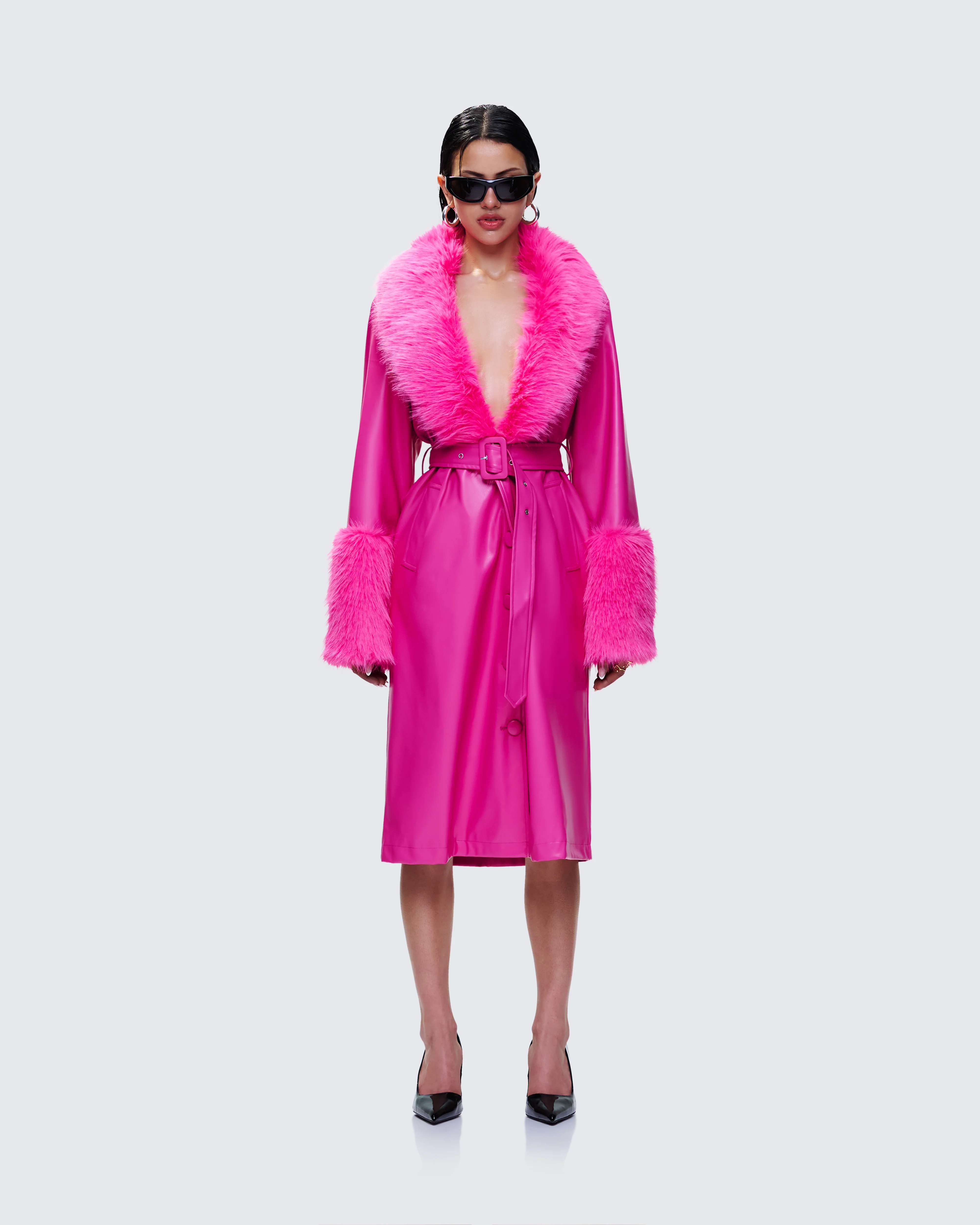 Willa Pink Vegan Fur Leather Coat - Image 4