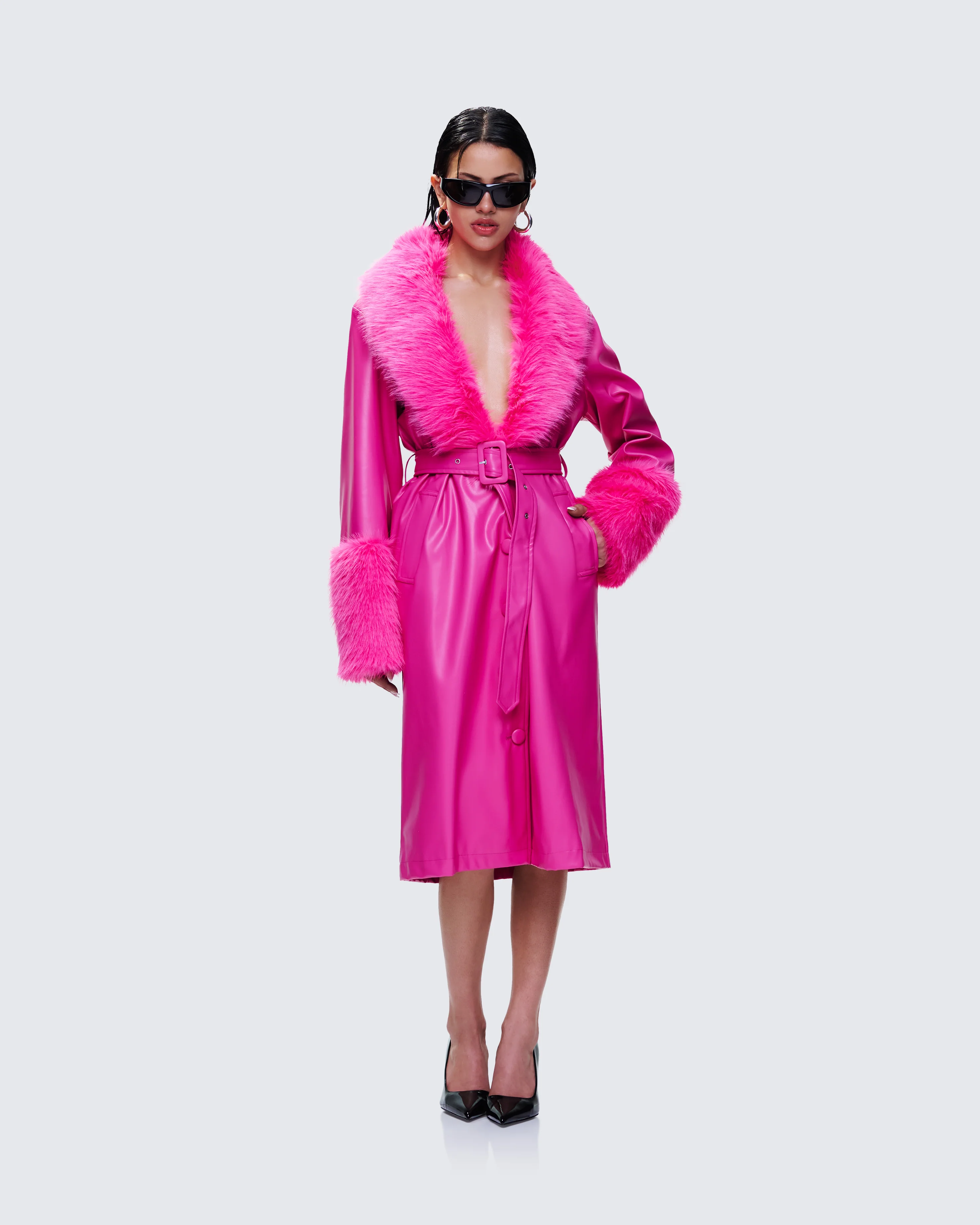 Willa Pink Vegan Fur Leather Coat - Image 5