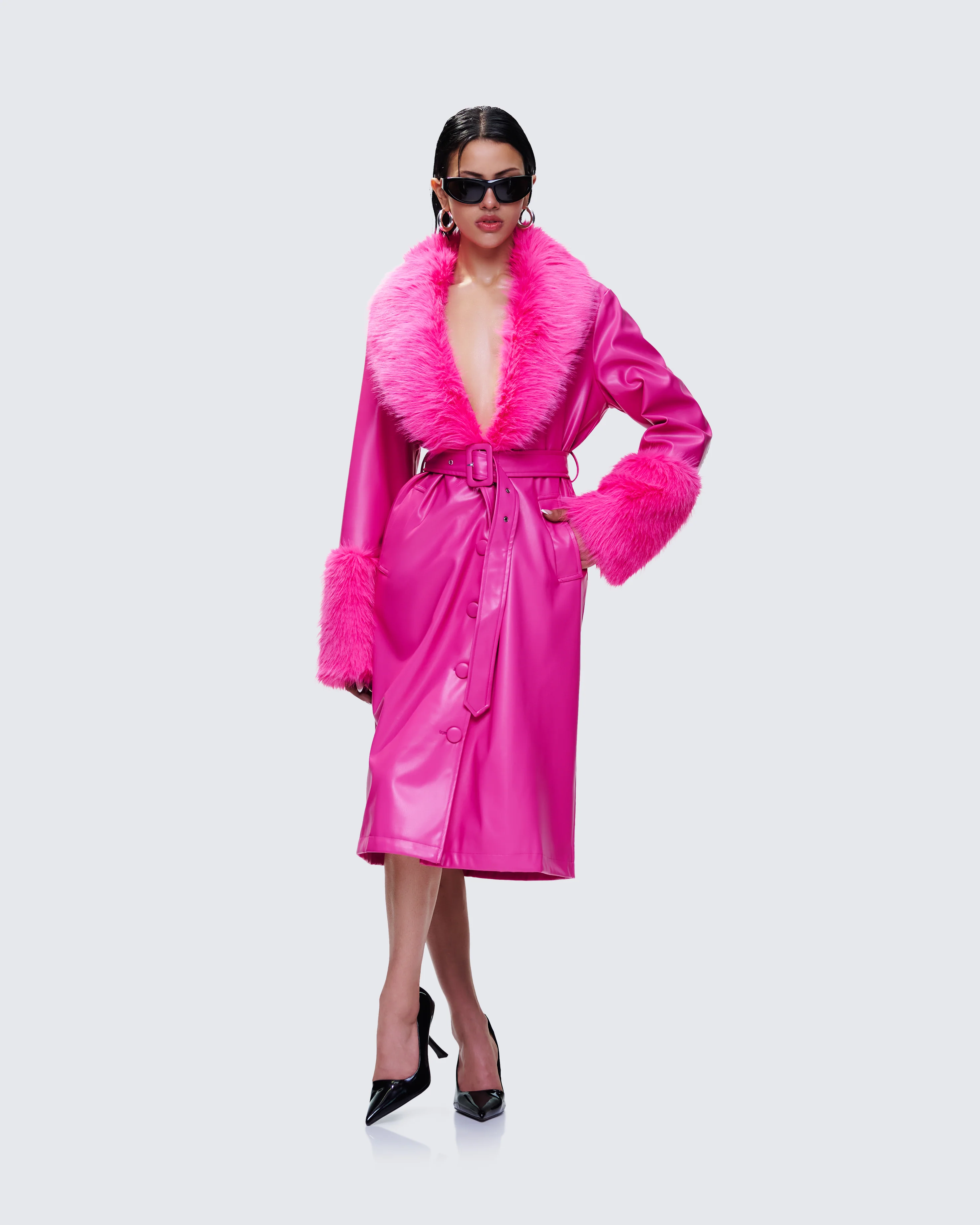 Willa Pink Vegan Fur Leather Coat - Image 6