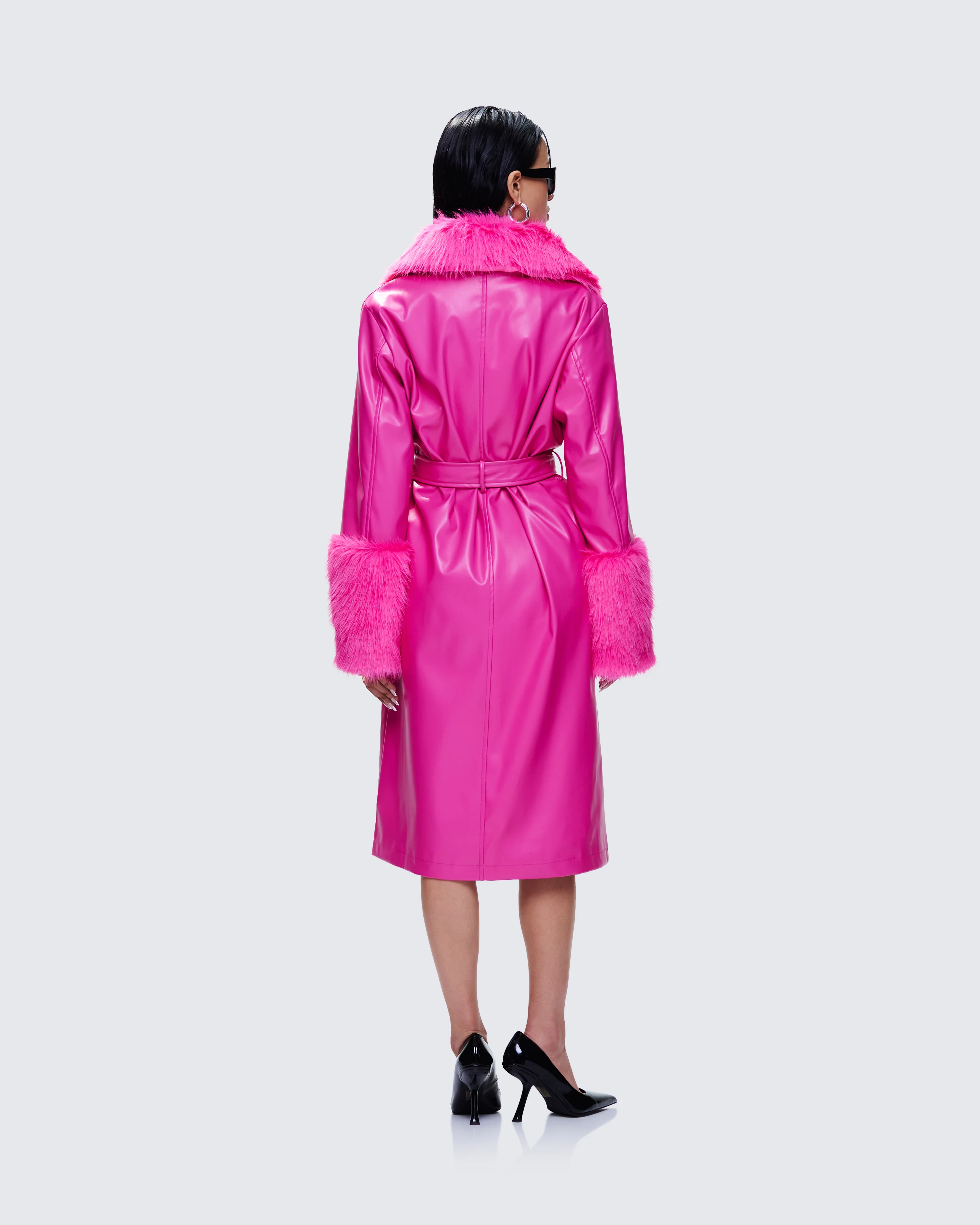 Willa Pink Vegan Fur Leather Coat - Image 7