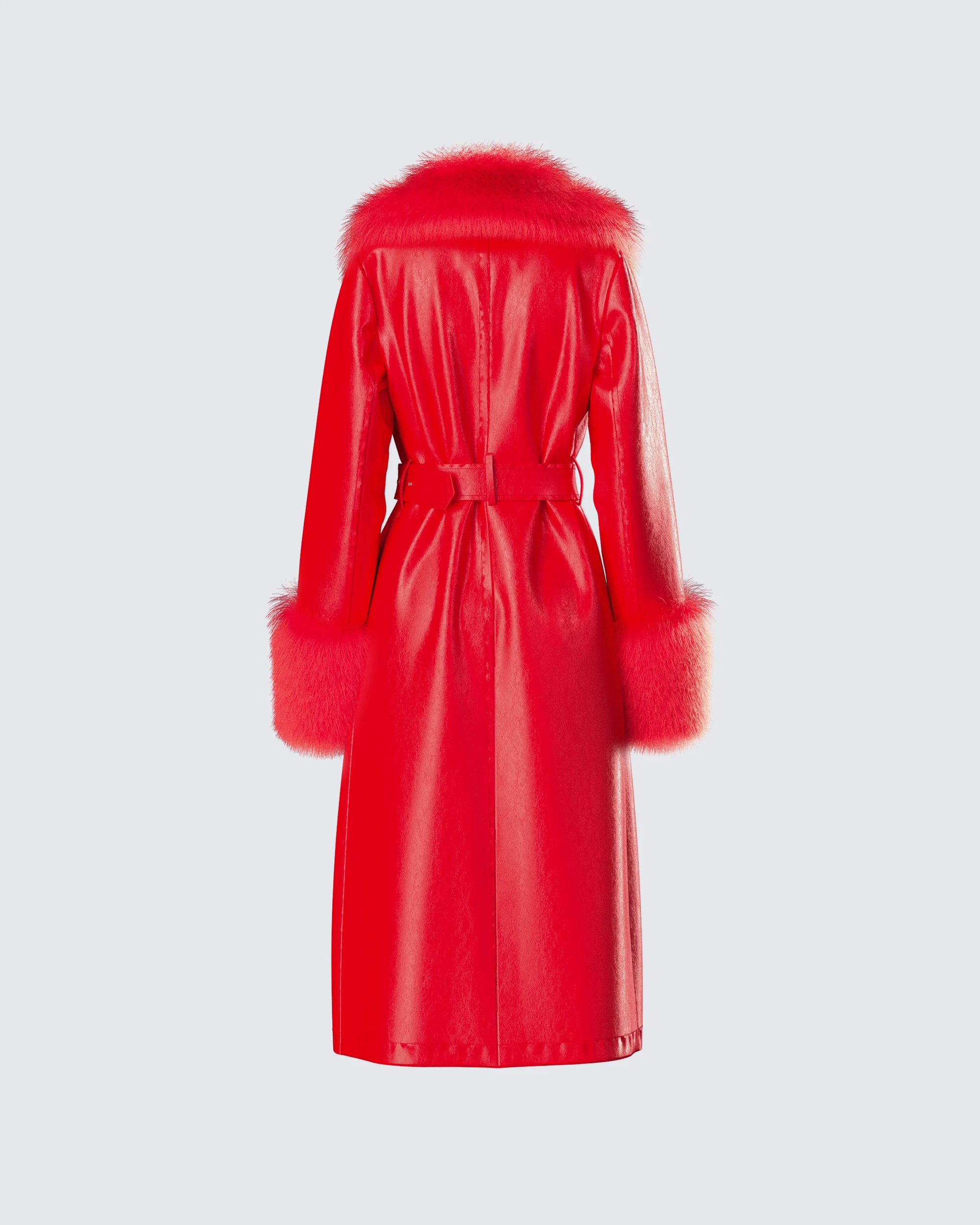 Willa Red Vegan Fur Leather Coat - Image 3