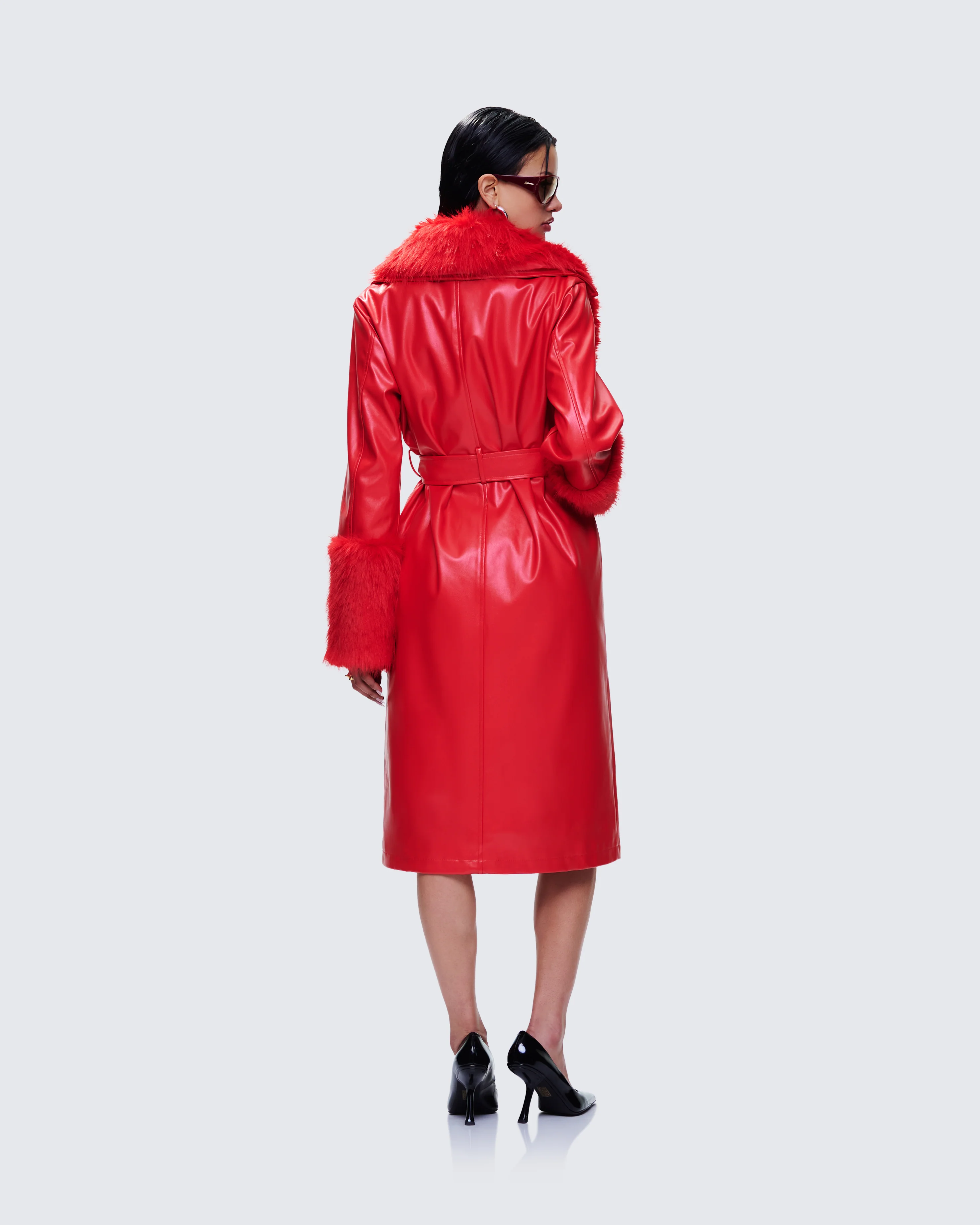 Willa Red Vegan Fur Leather Coat - Image 7