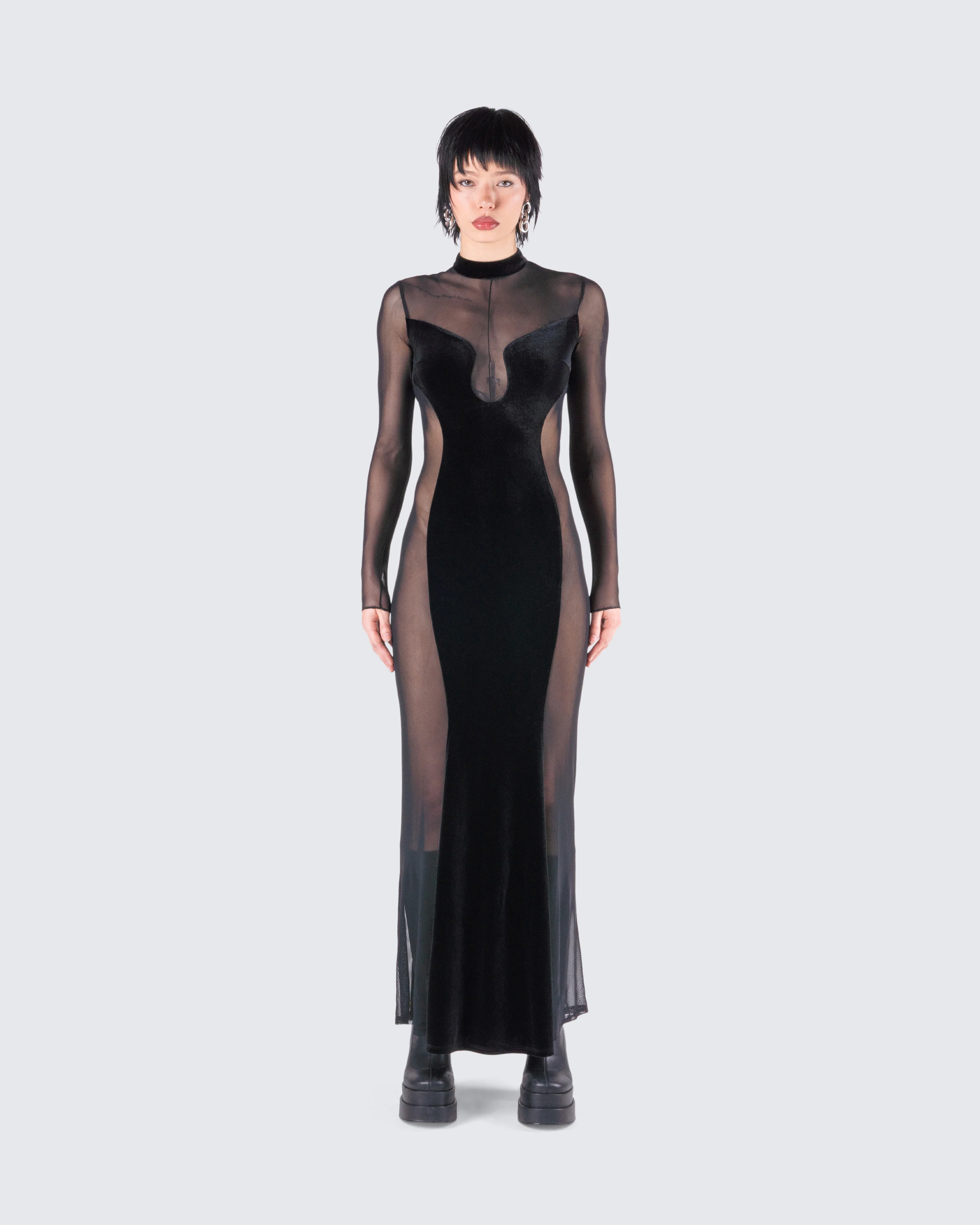 Wilma Black Velvet Paneled Gown - Image 4