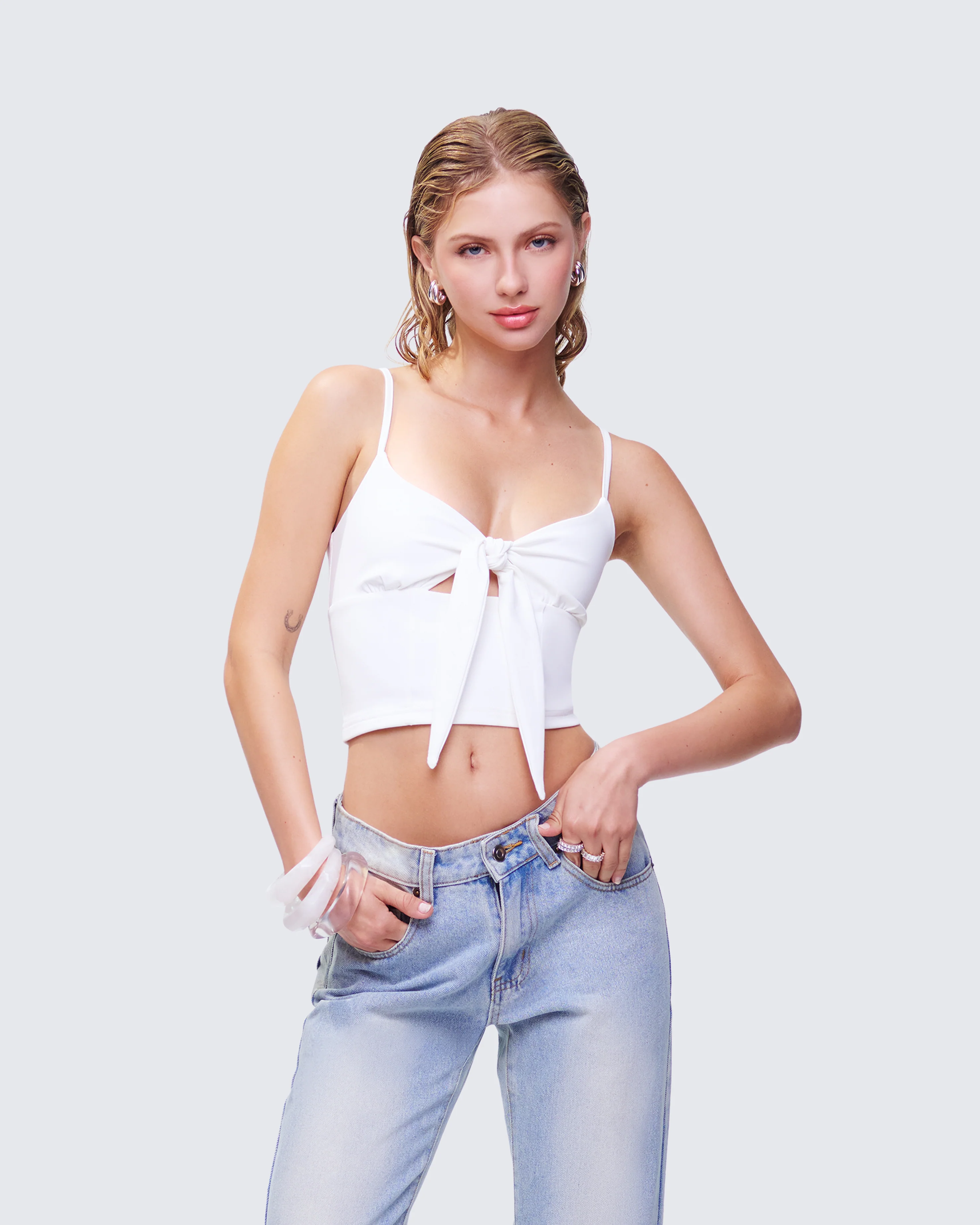 Wilmer White Tie Front Cami Top - Image 3