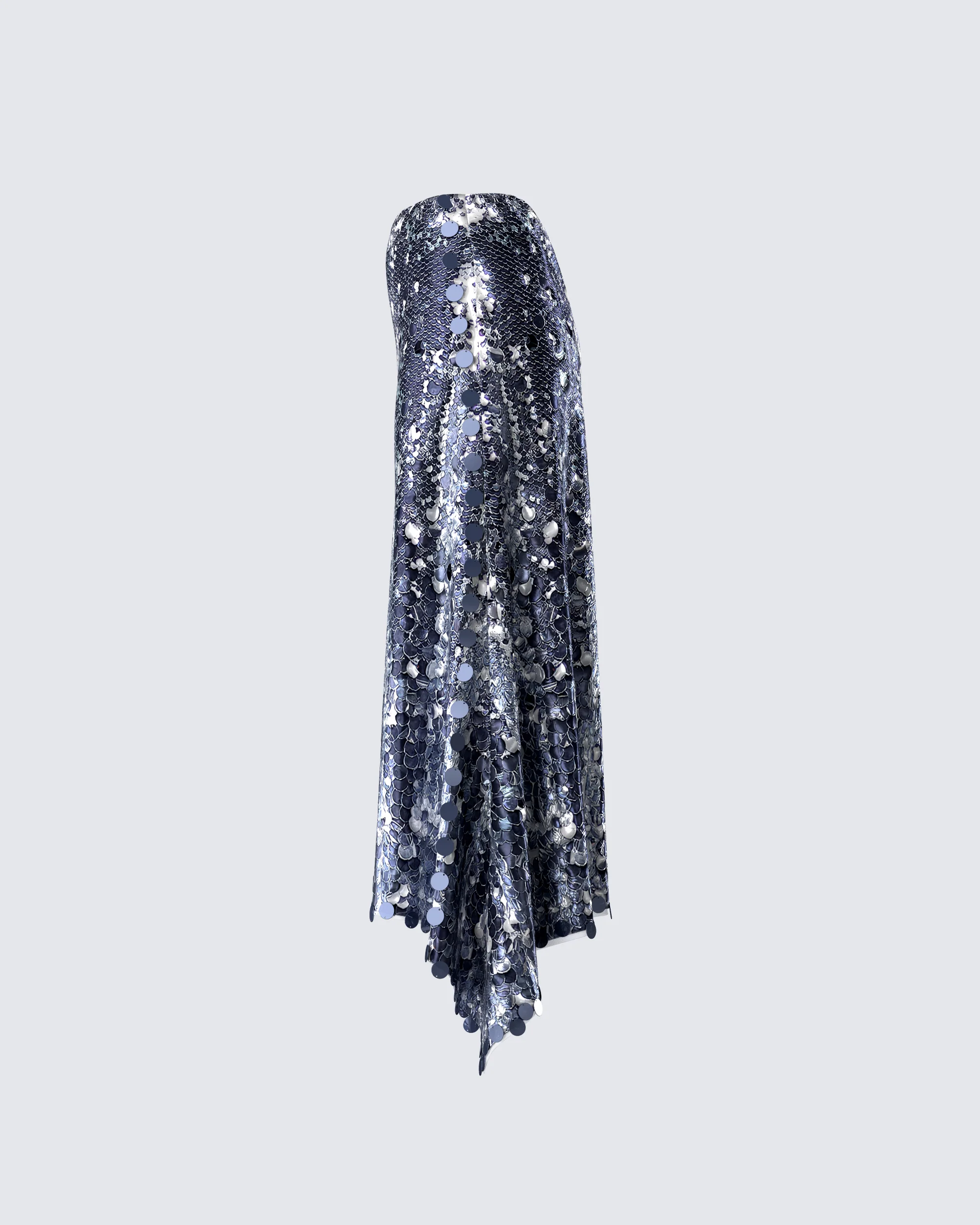 Wyn Metallic Silver Sequin Maxi Skirt - Image 2