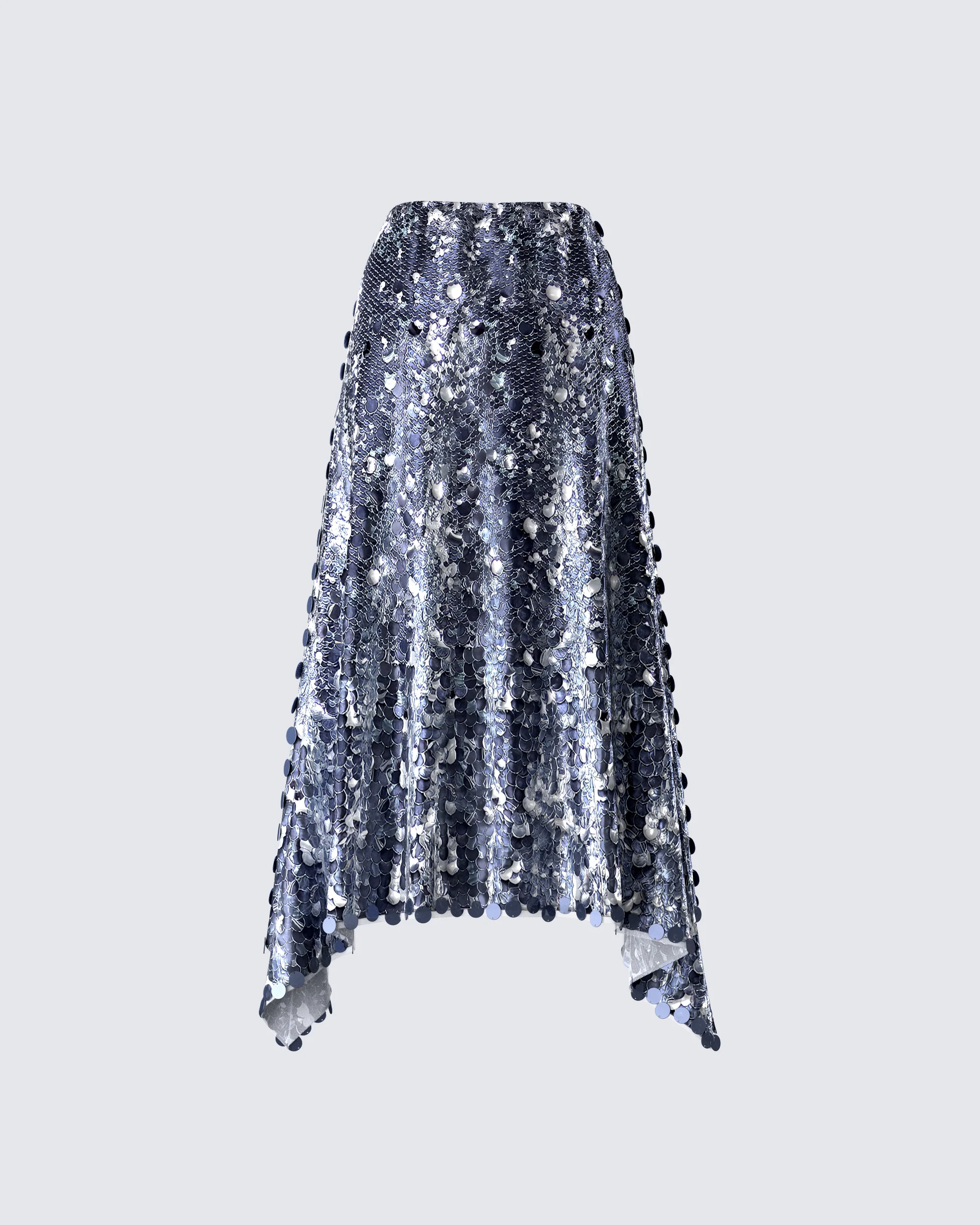 Wyn Metallic Silver Sequin Maxi Skirt - Image 3