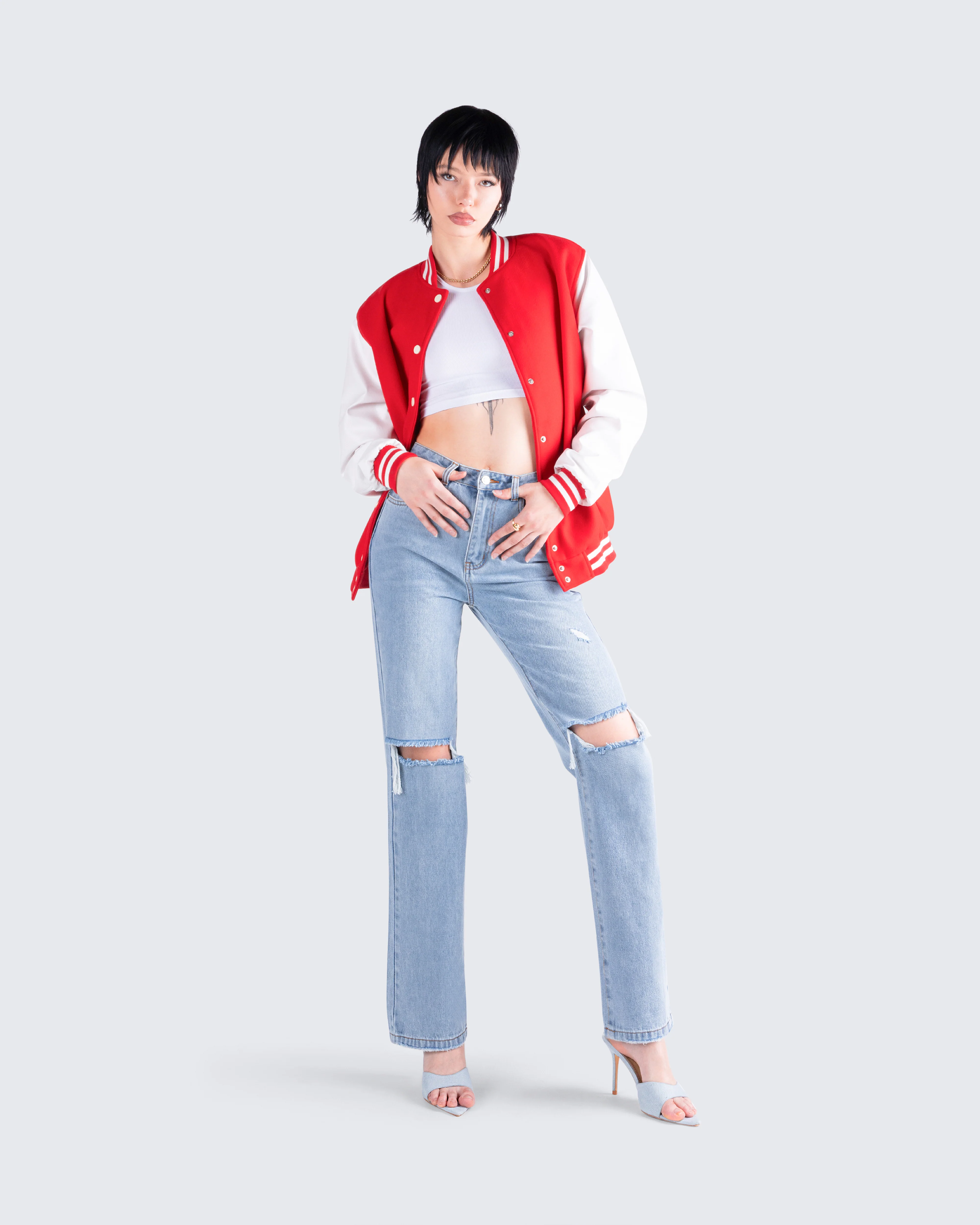 Yai Red Varsity Logo Patch Jacket - Image 9