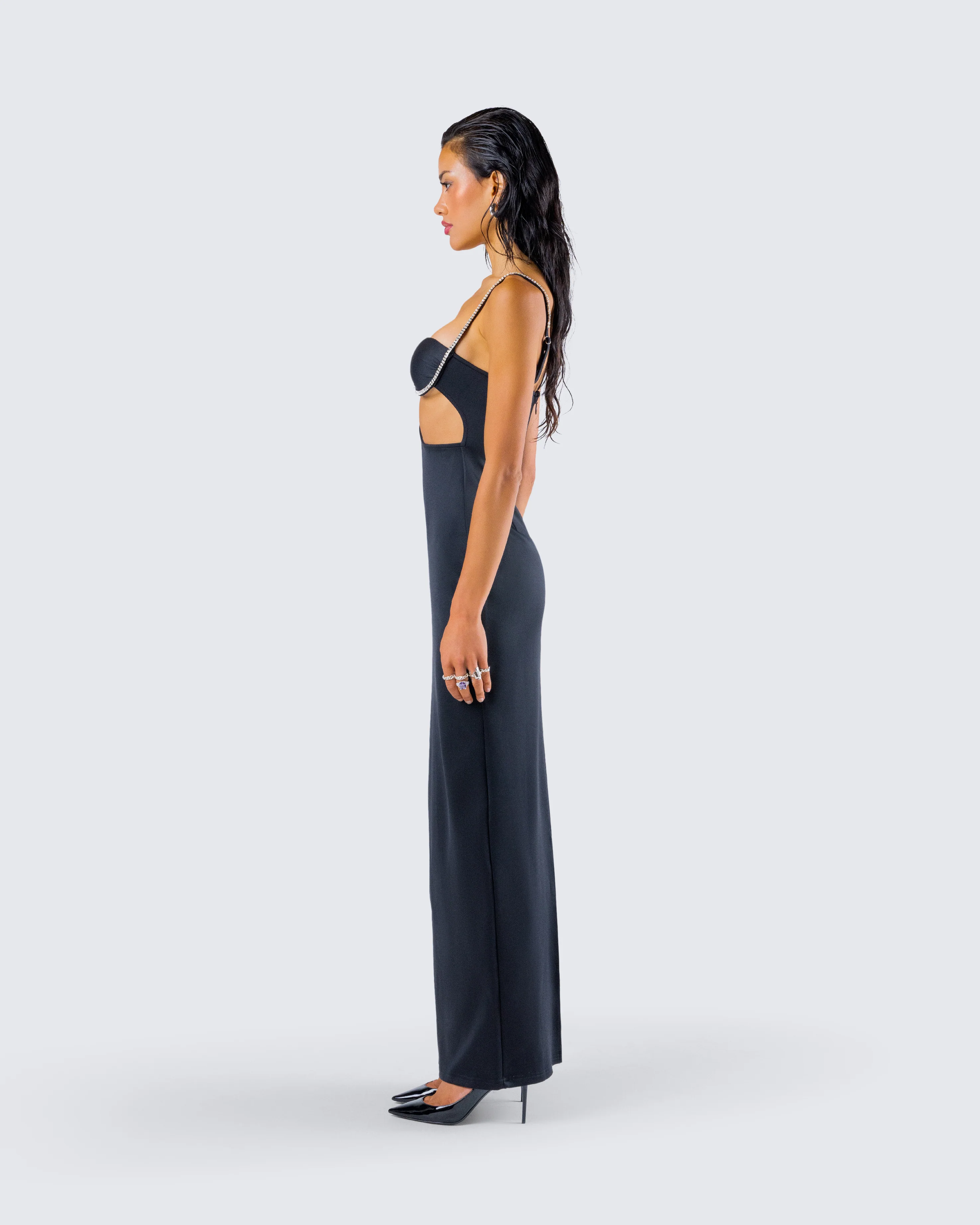 Yara Black Cut Out Maxi Dress - Image 6