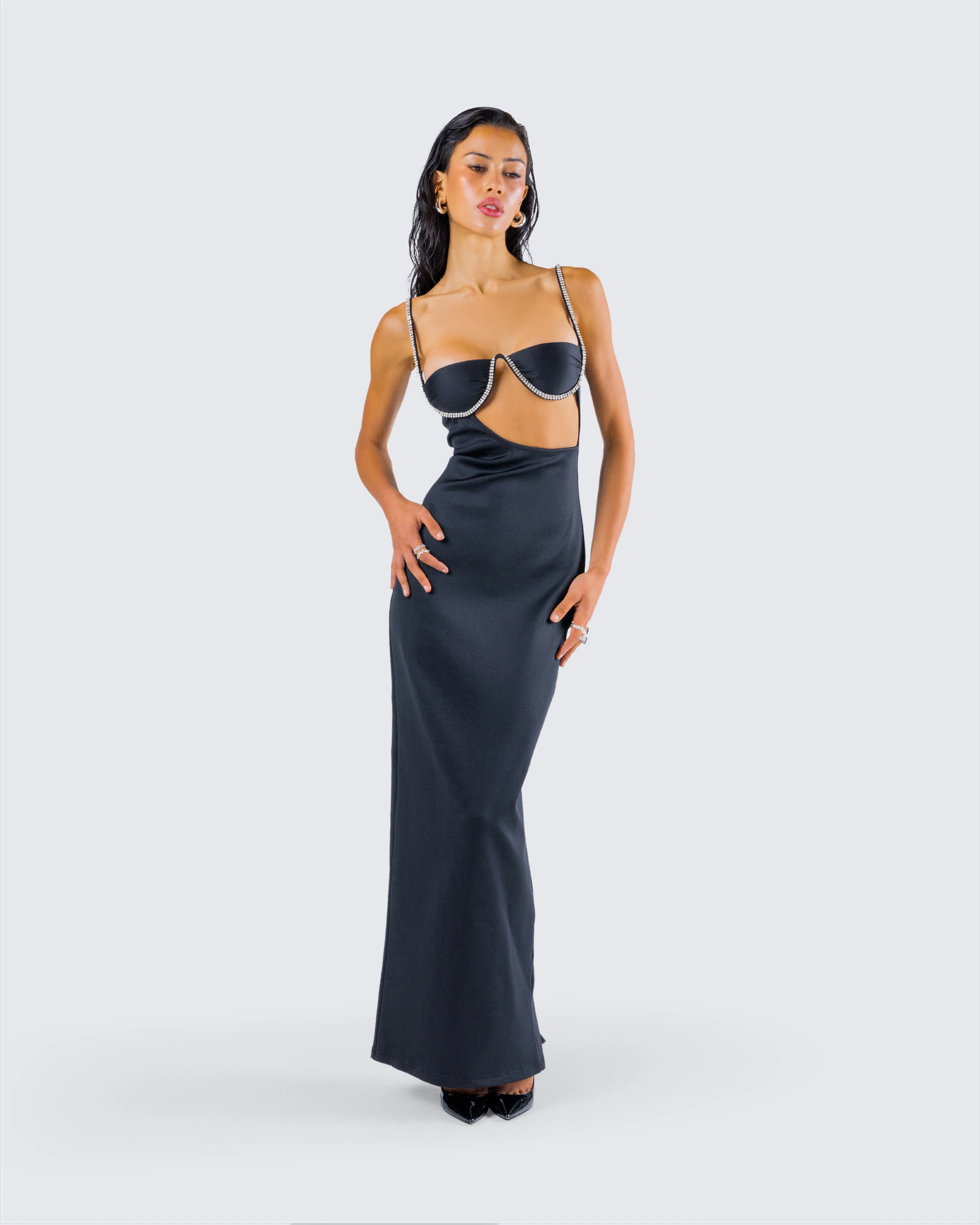 Yara Black Cut Out Maxi Dress - Image 8