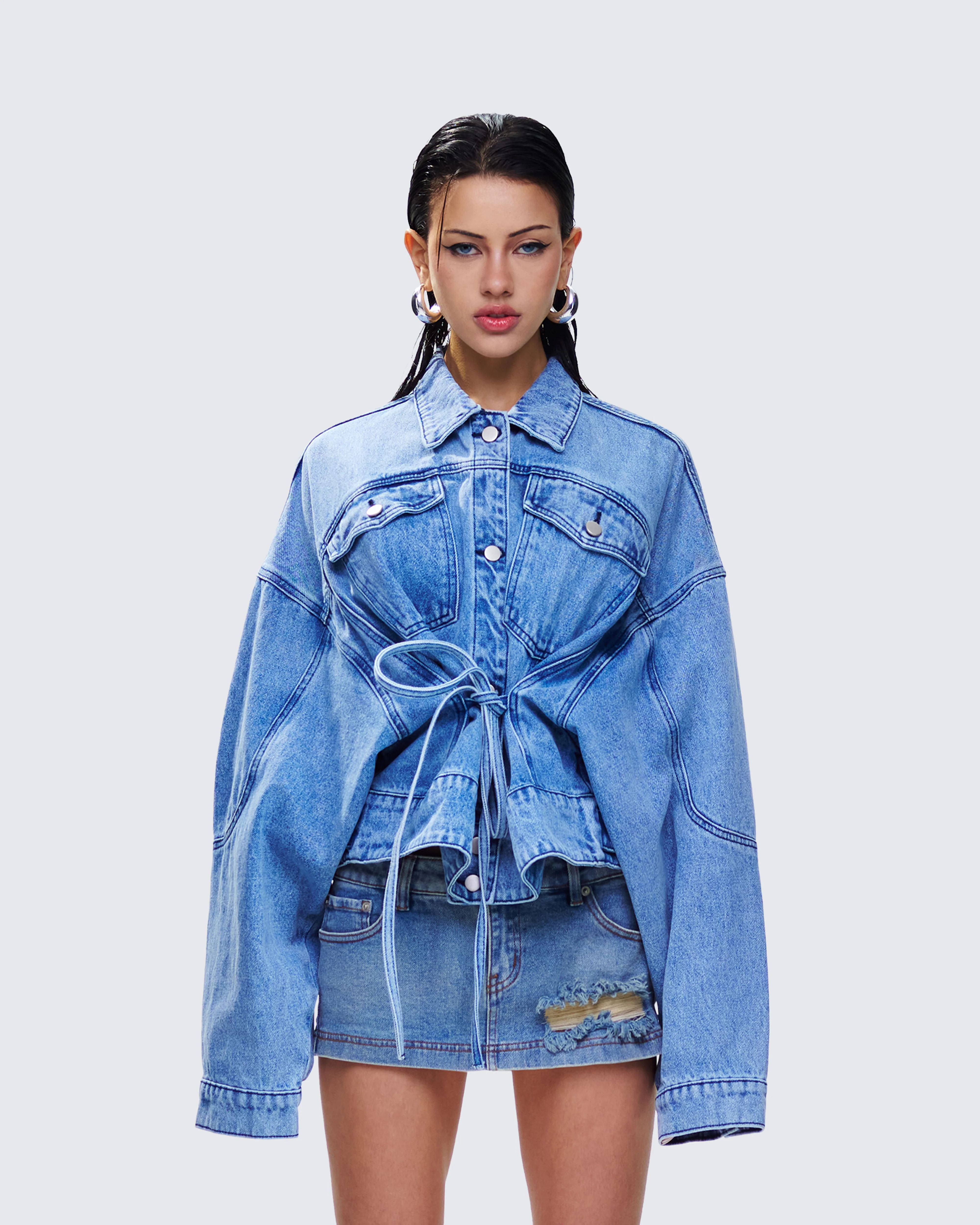 Yui Blue Denim Oversized Cropped Jacket - Image 4