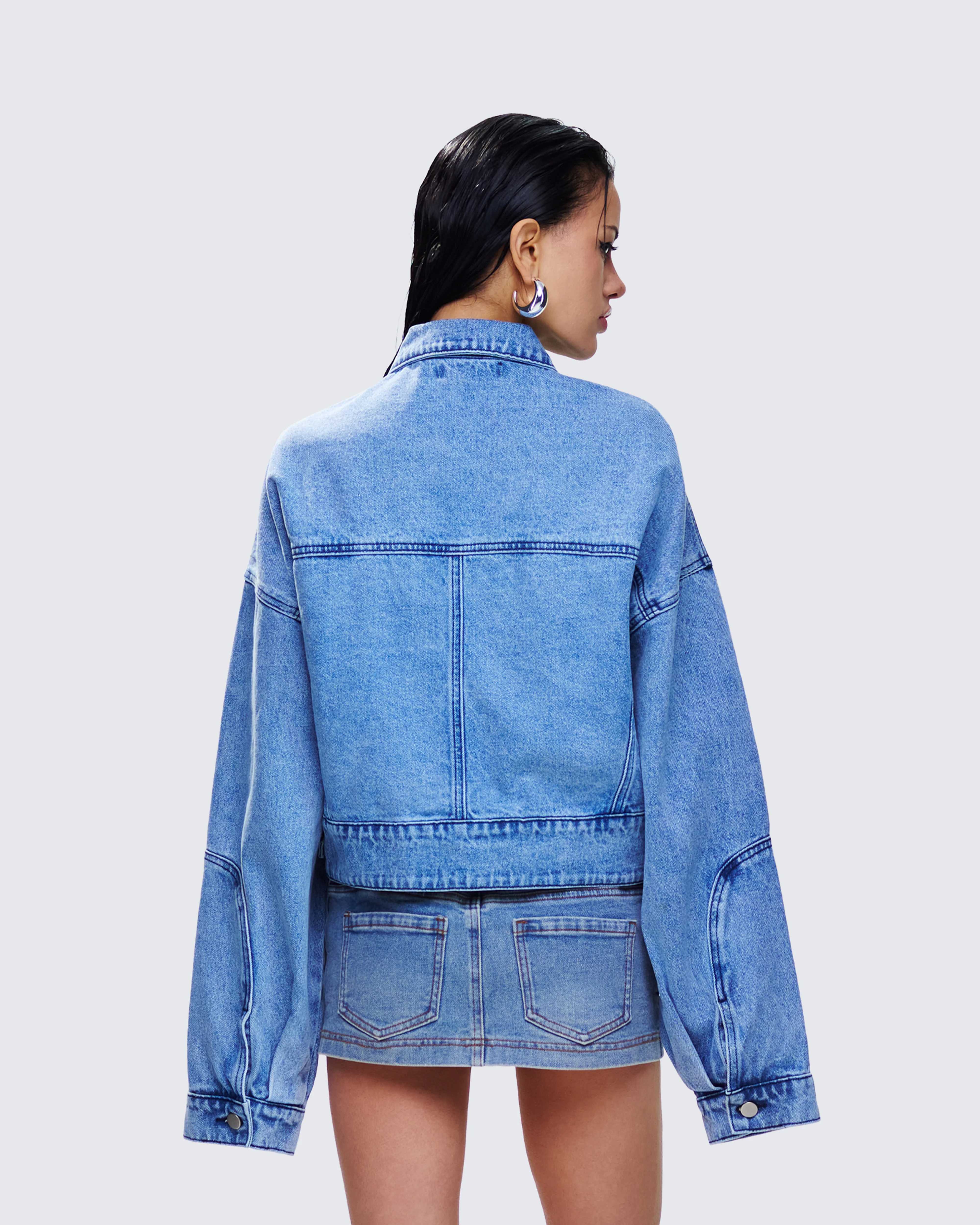 Yui Blue Denim Oversized Cropped Jacket - Image 6