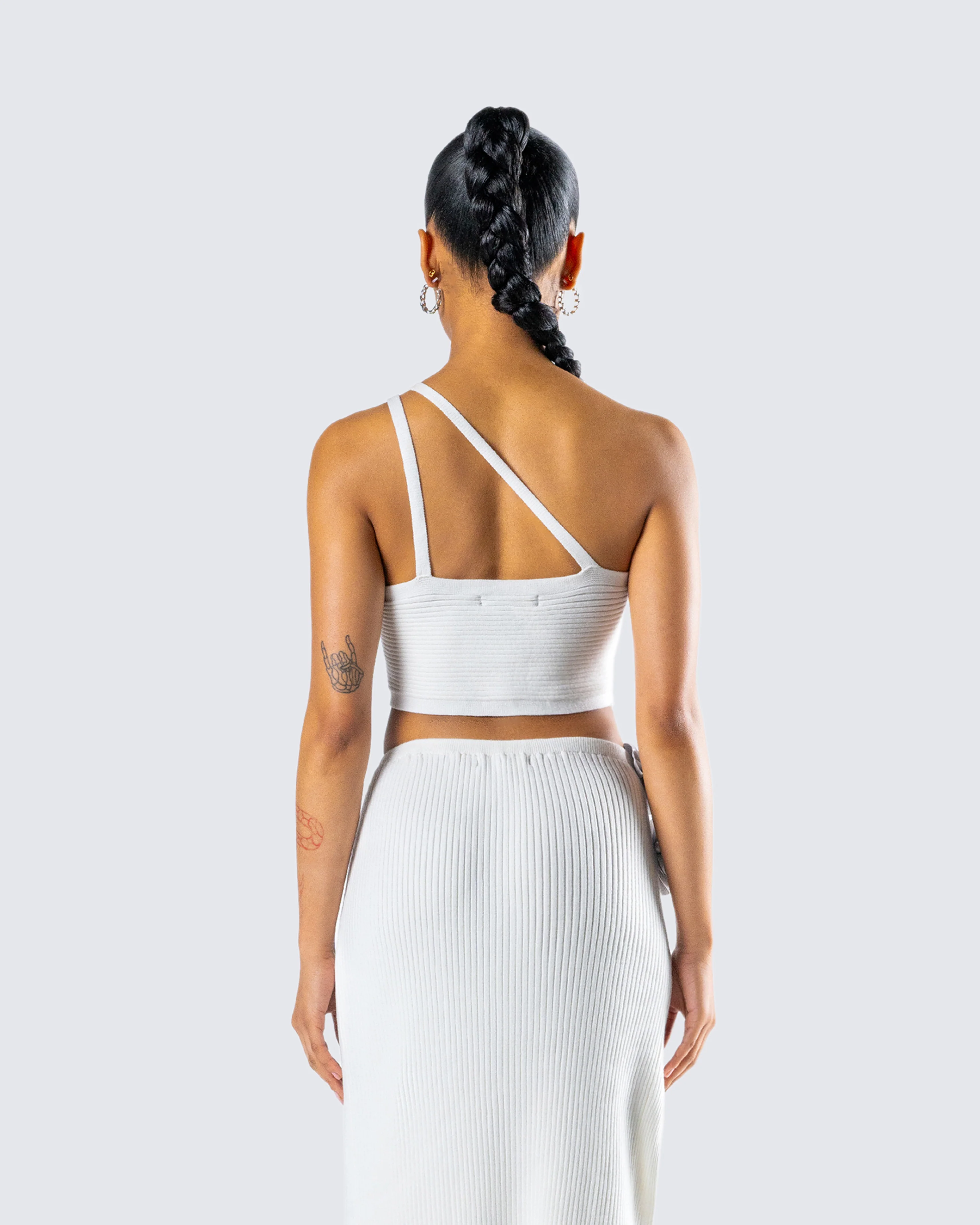 Yuka White Rosette Knit Crop Top - Image 7