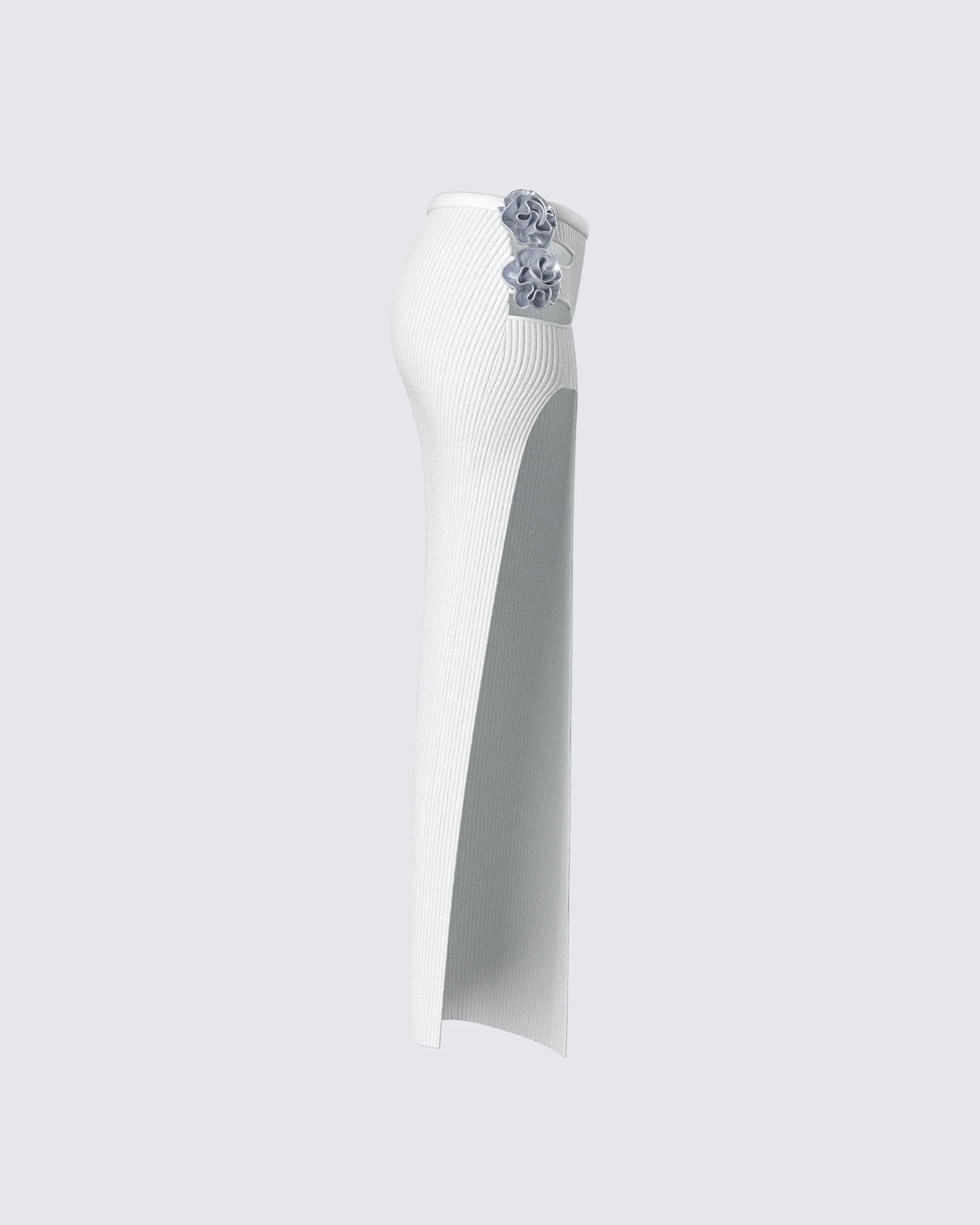 Yuka White Rosette Knit Maxi Skirt - Image 2