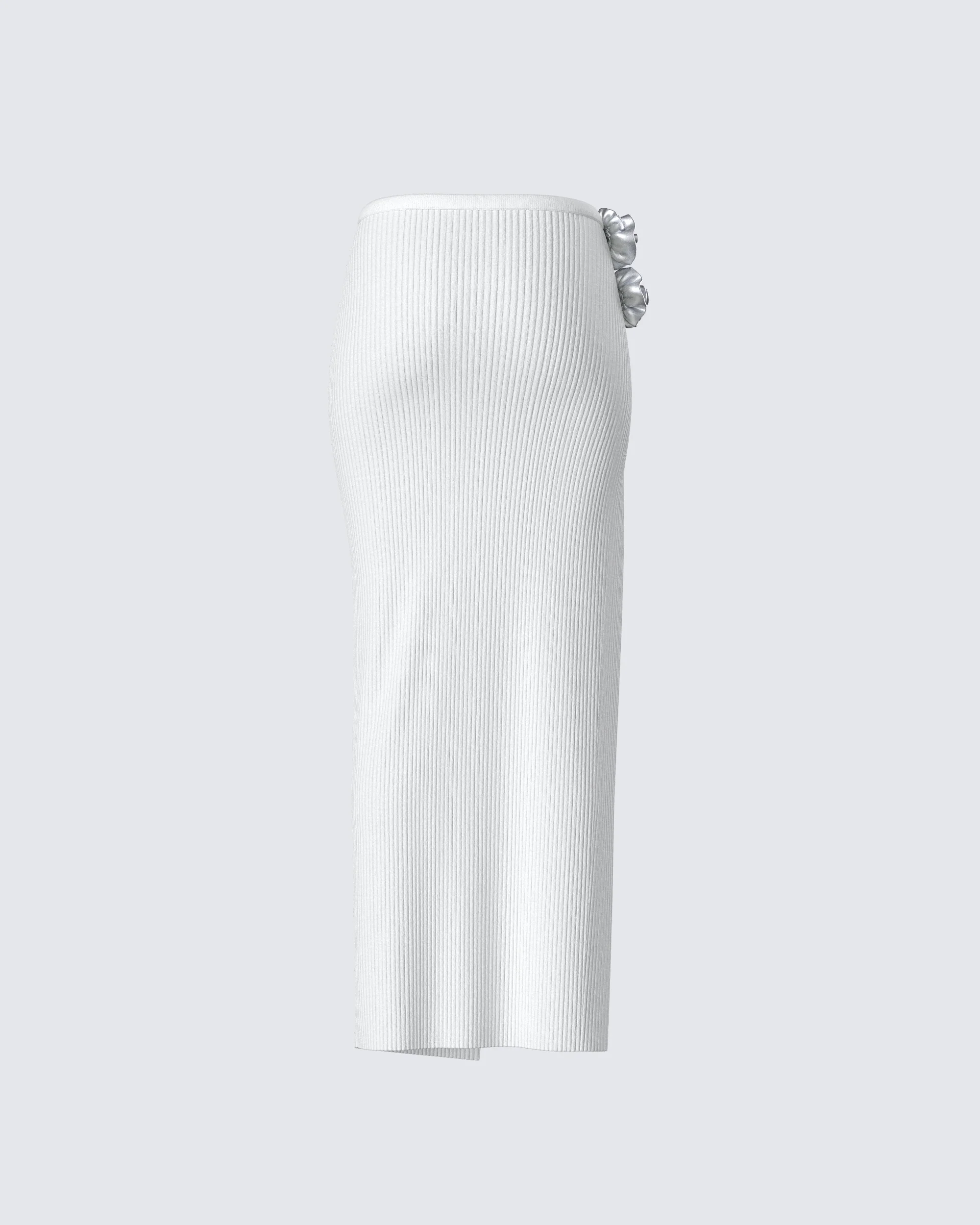 Yuka White Rosette Knit Maxi Skirt - Image 3