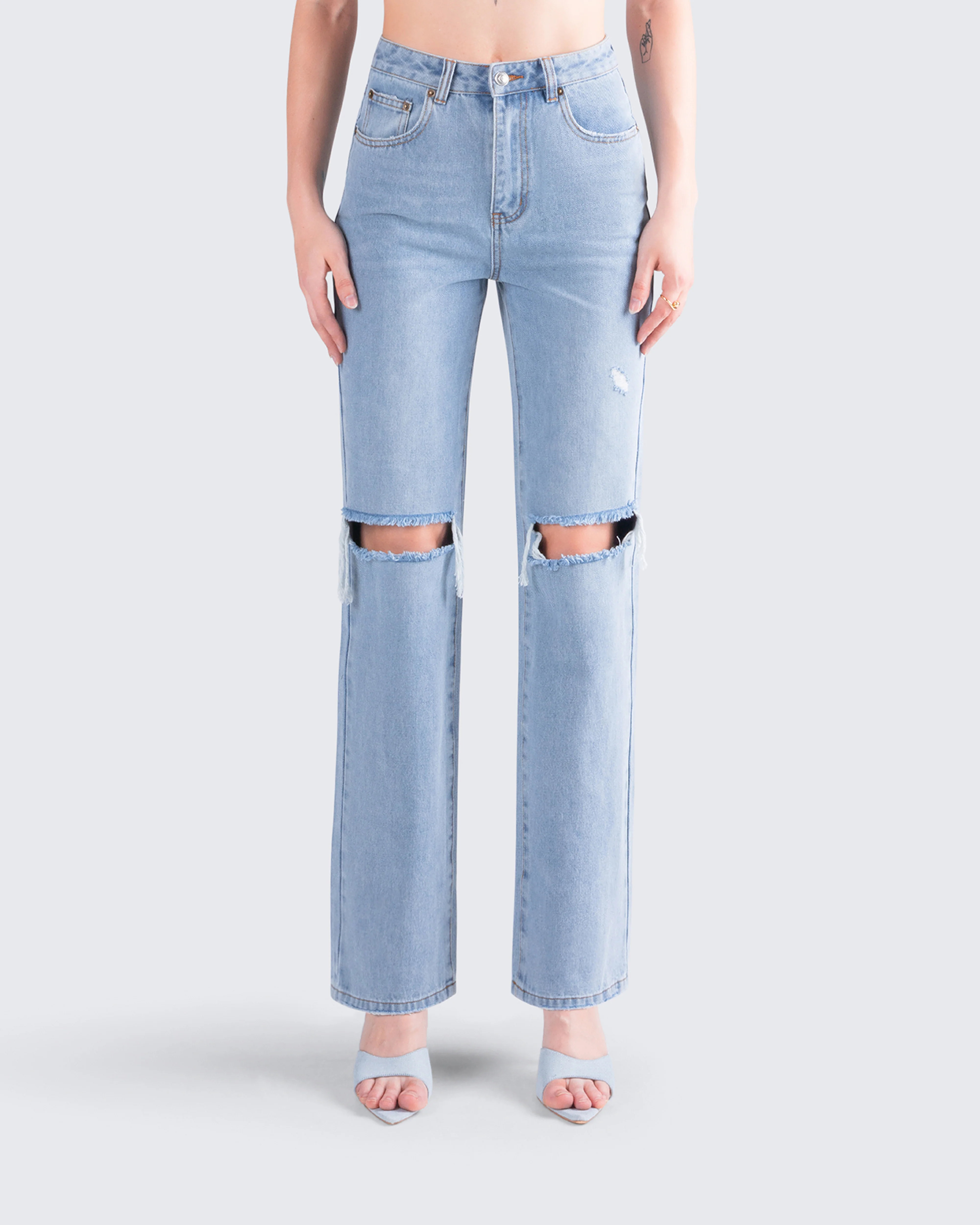 Yume Blue Distressed Denim Jean - Image 4