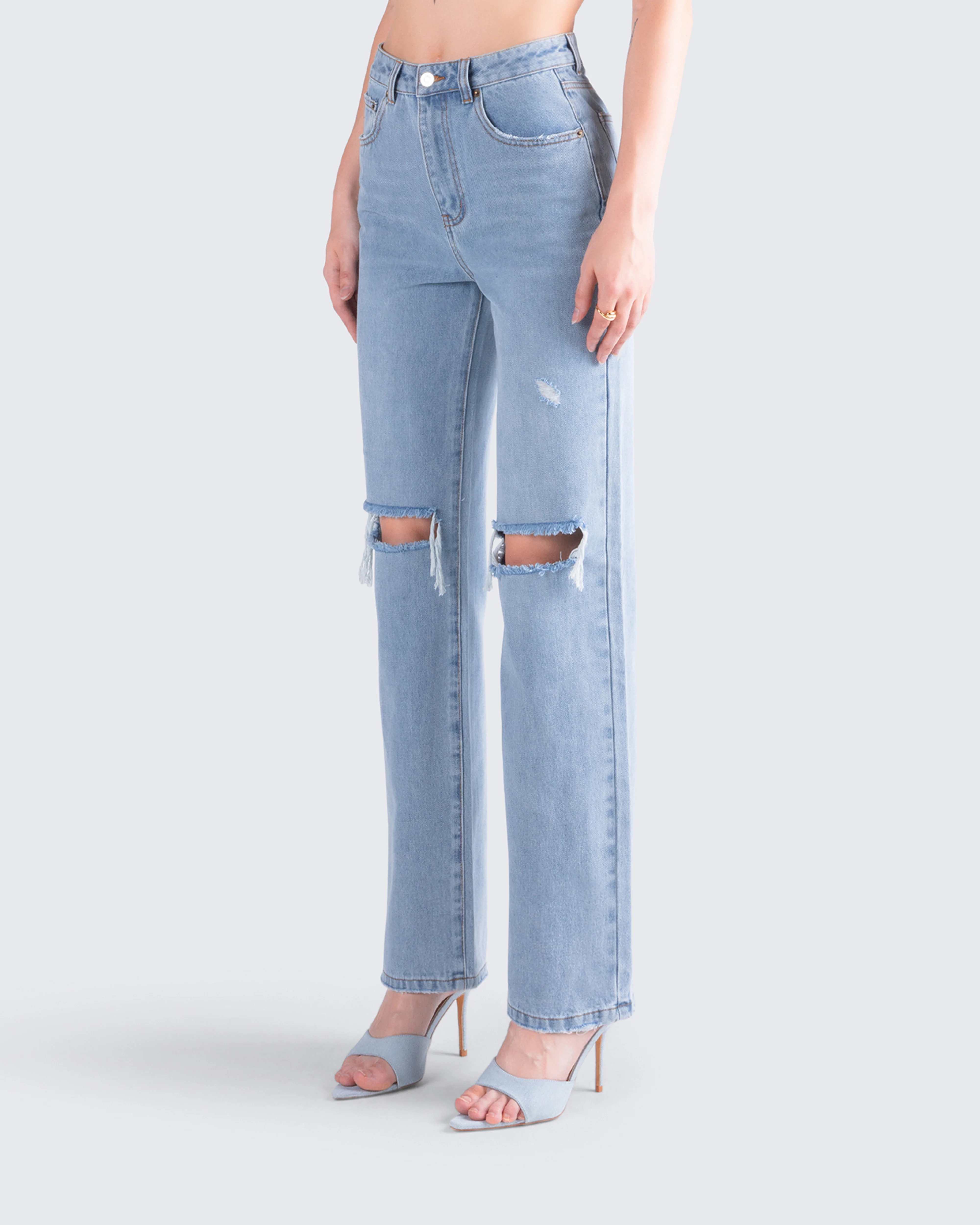 Yume Blue Distressed Denim Jean - Image 5
