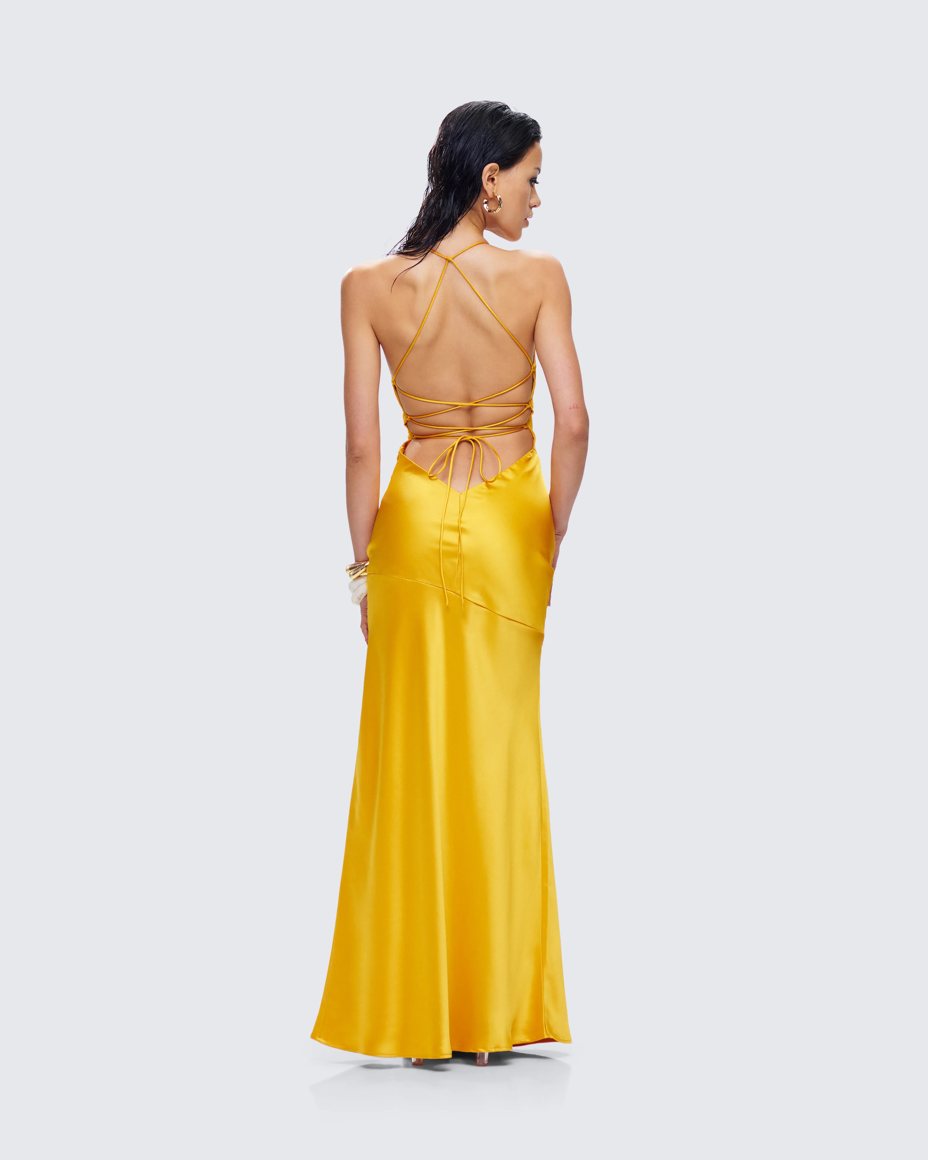 Zabel Orange Satin Maxi Dress - Image 7