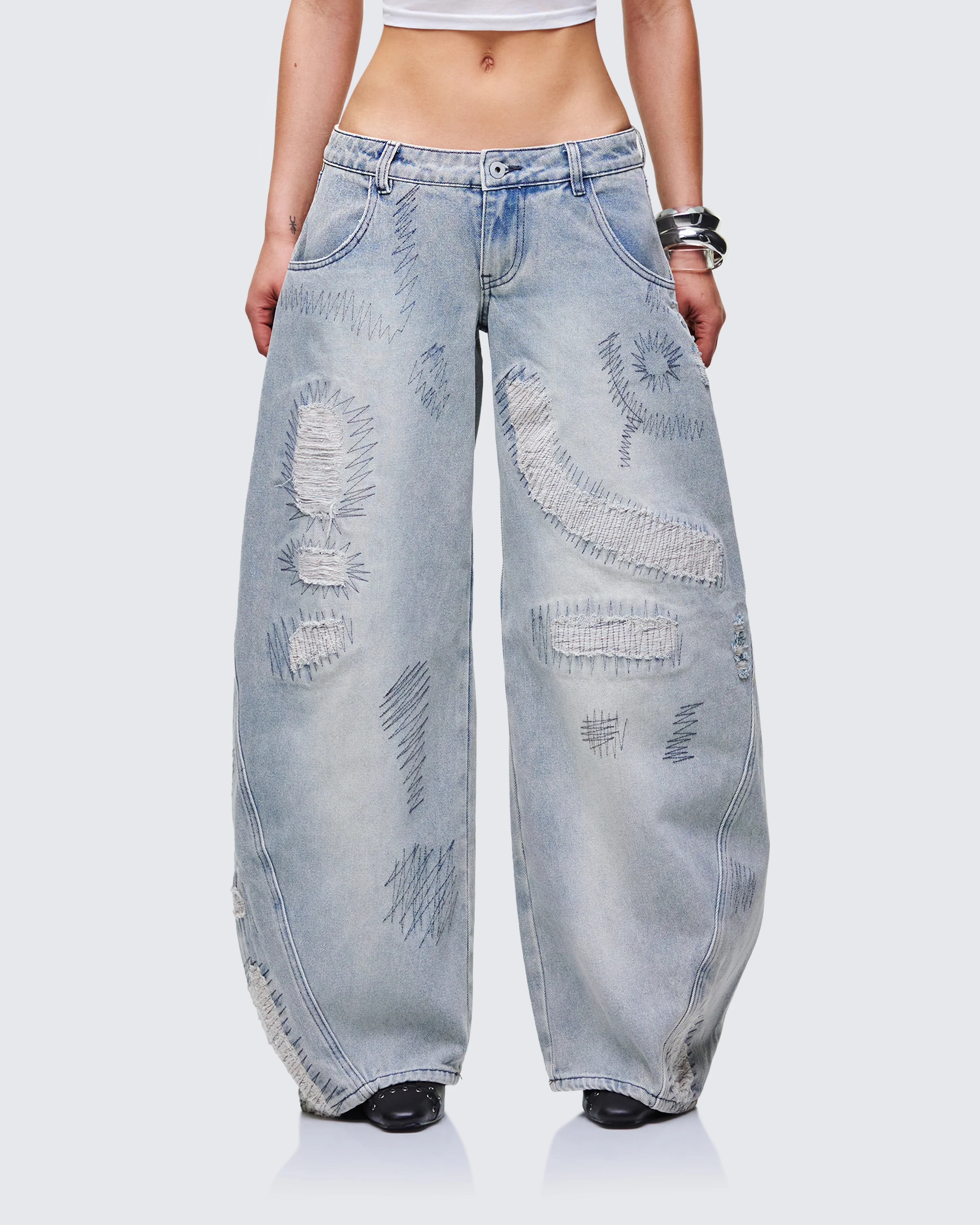 Zaid Gray Denim Sashiko Jeans - Image 2