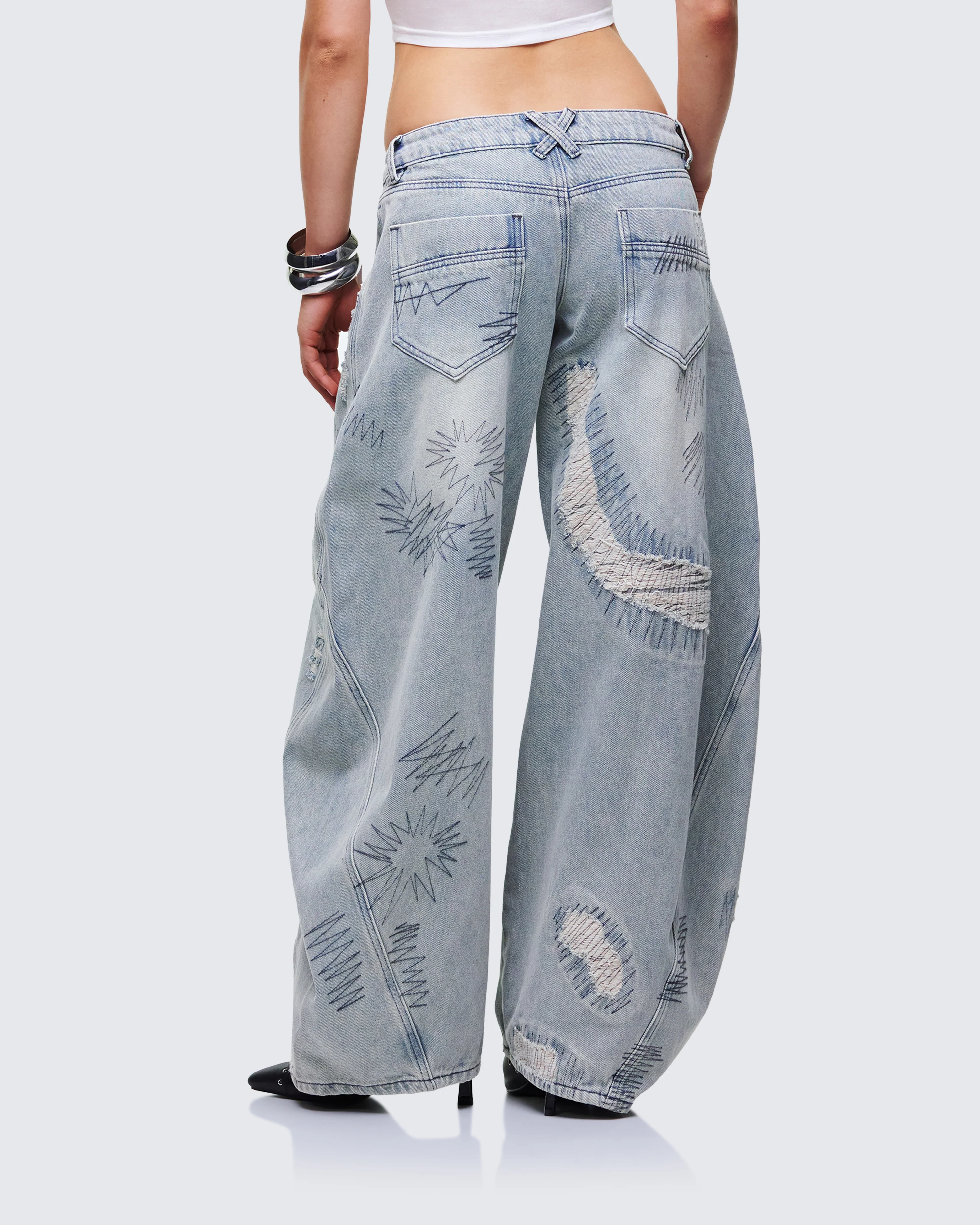 Zaid Gray Denim Sashiko Jeans - Image 4