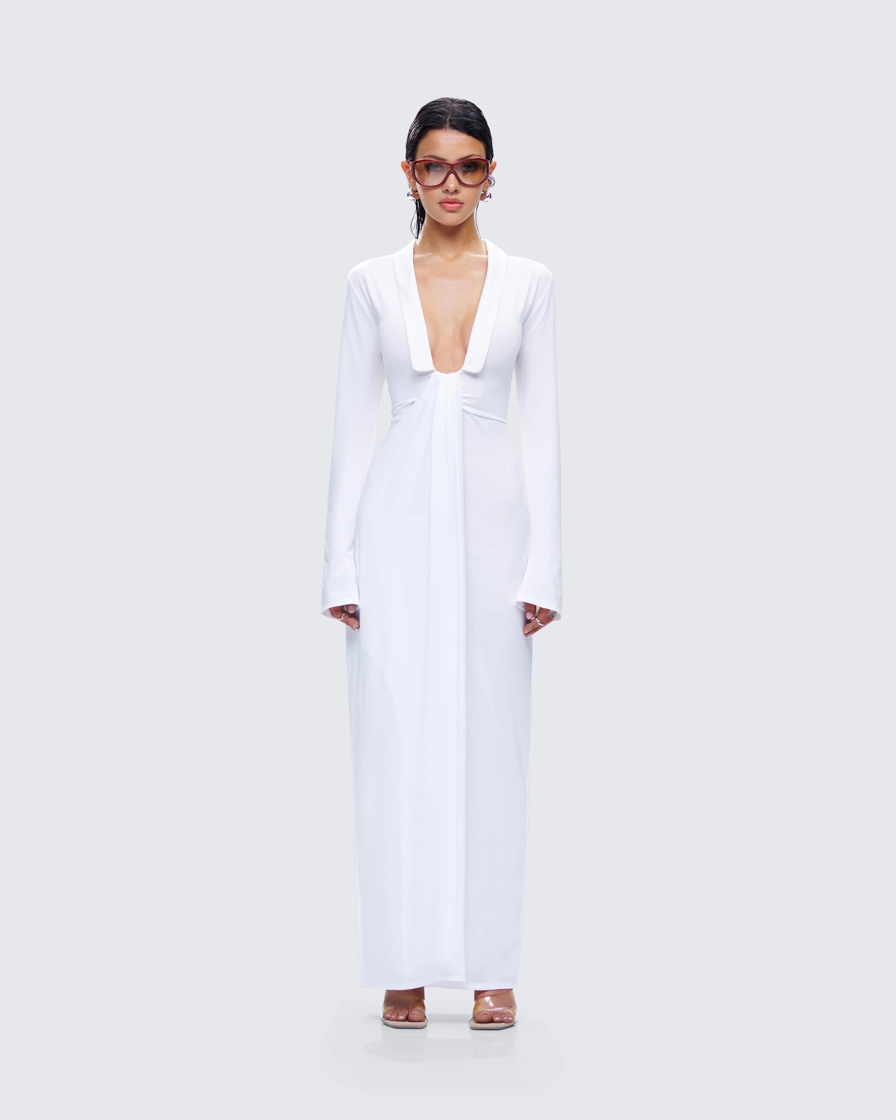 Zaida White Plunge Maxi Dress - Image 4