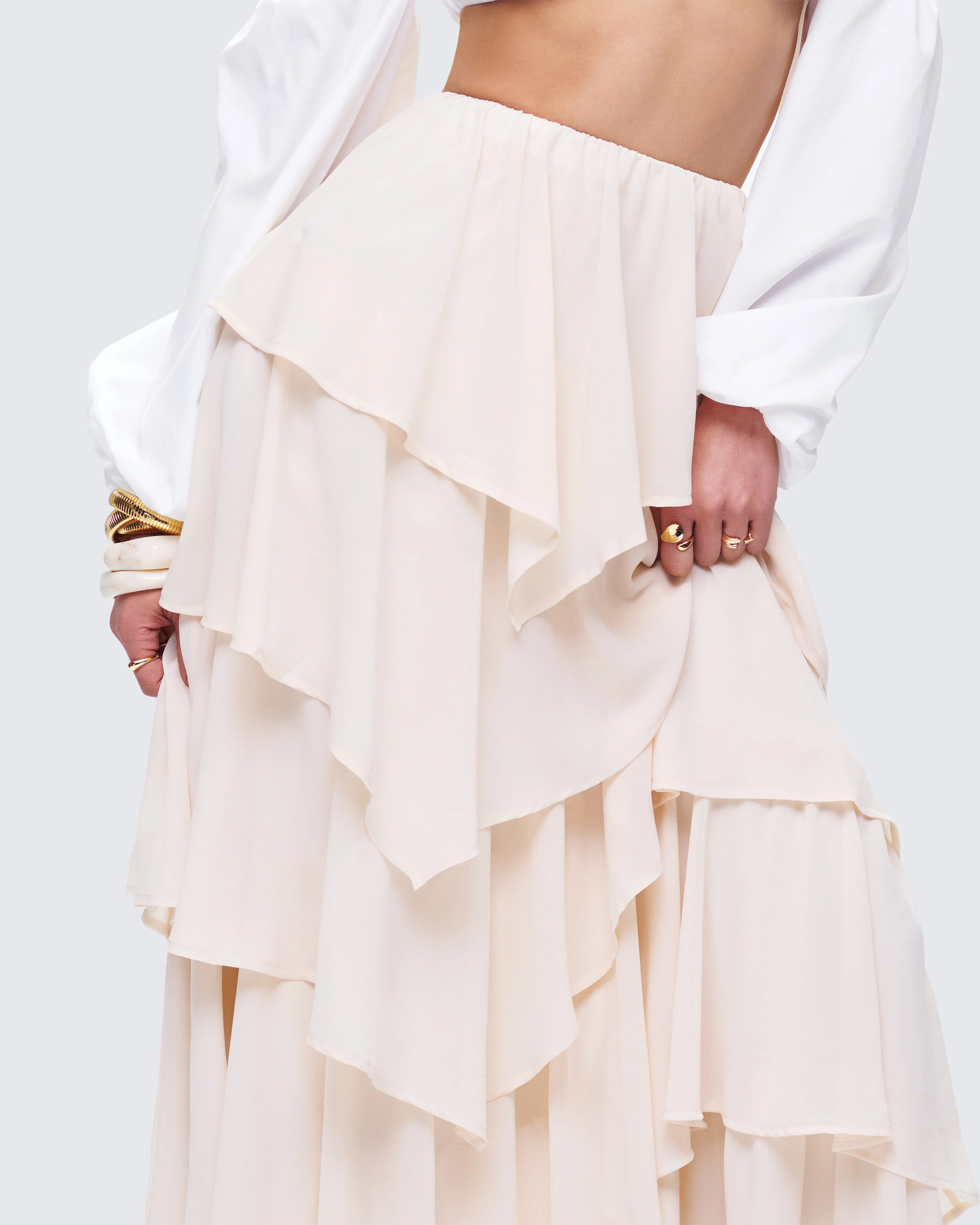 Zana Cream Tiered Ruffle Maxi Skirt - Image 7