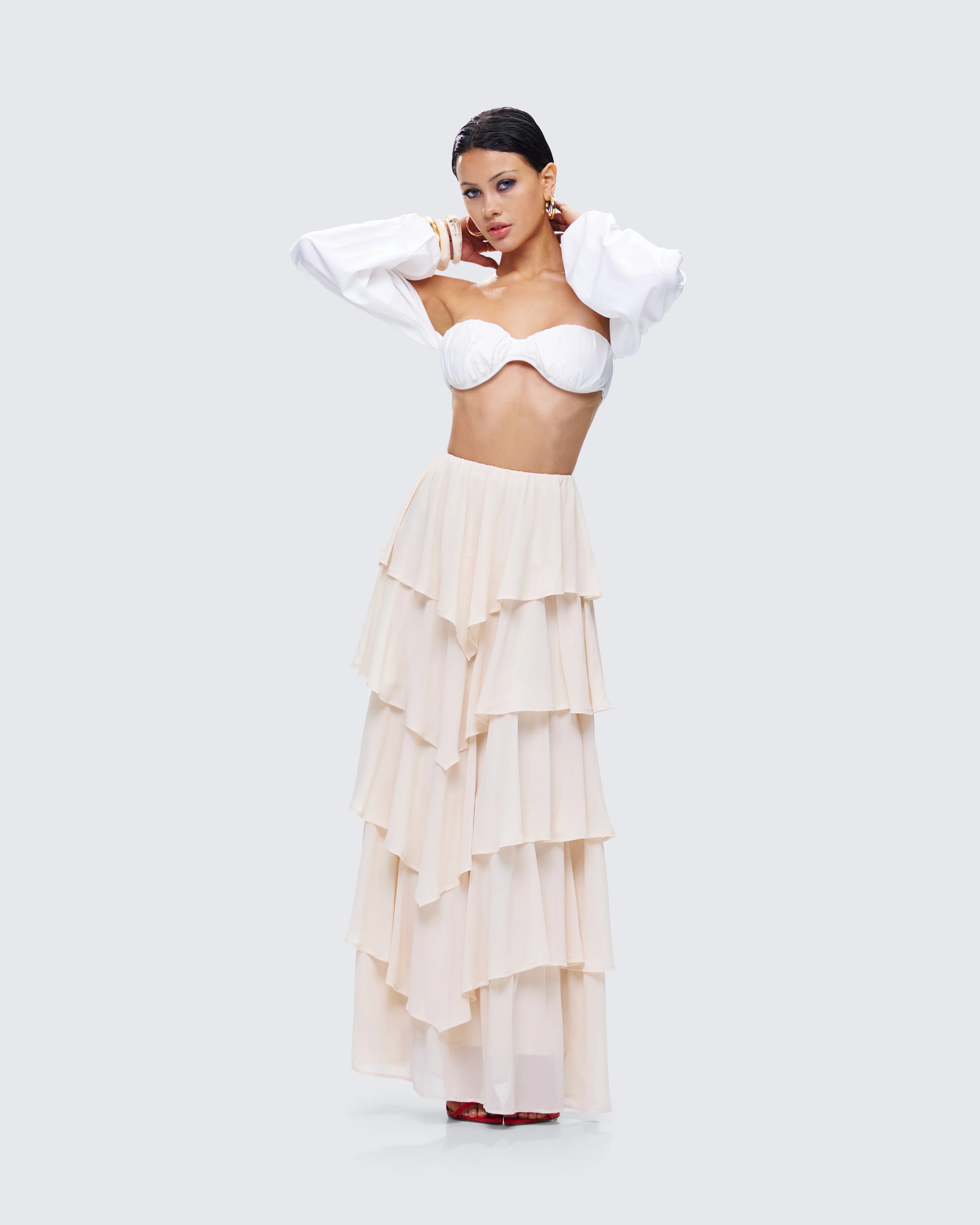 Zana Cream Tiered Ruffle Maxi Skirt - Image 8