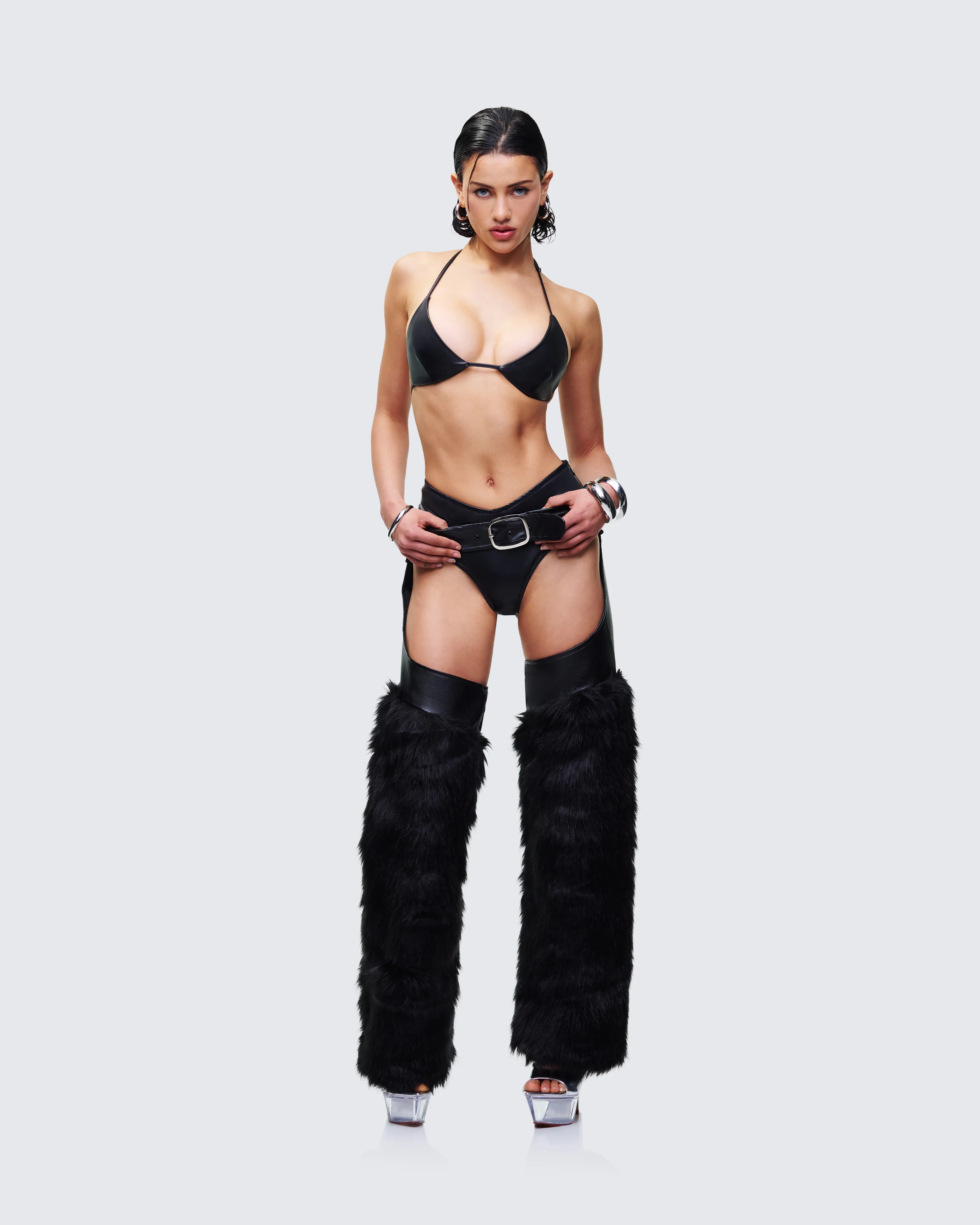 Zaria Black Vegan Leather Fur Trim Chaps - Image 5