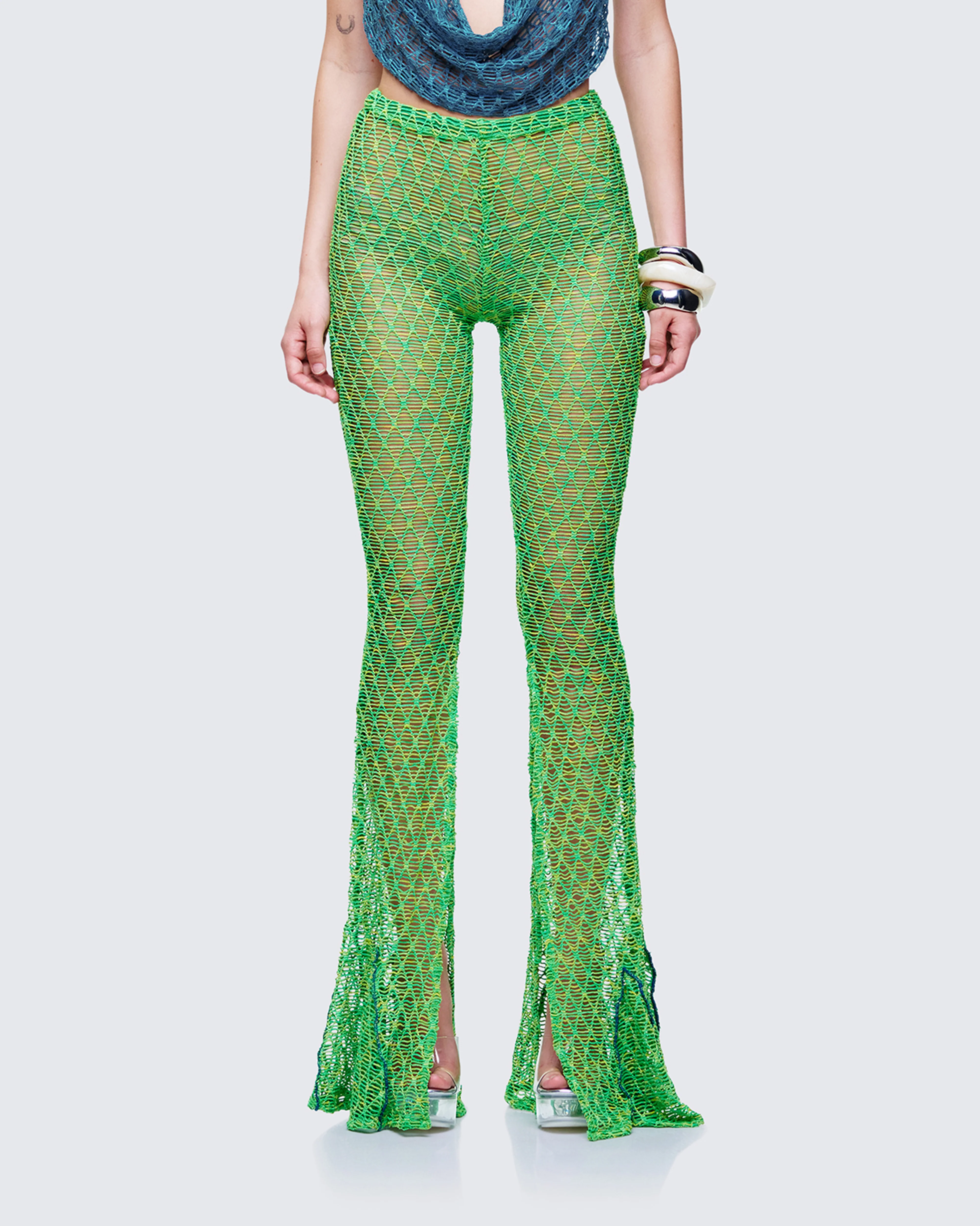 Zayla Green Net Flare Leg Trousers - Image 2