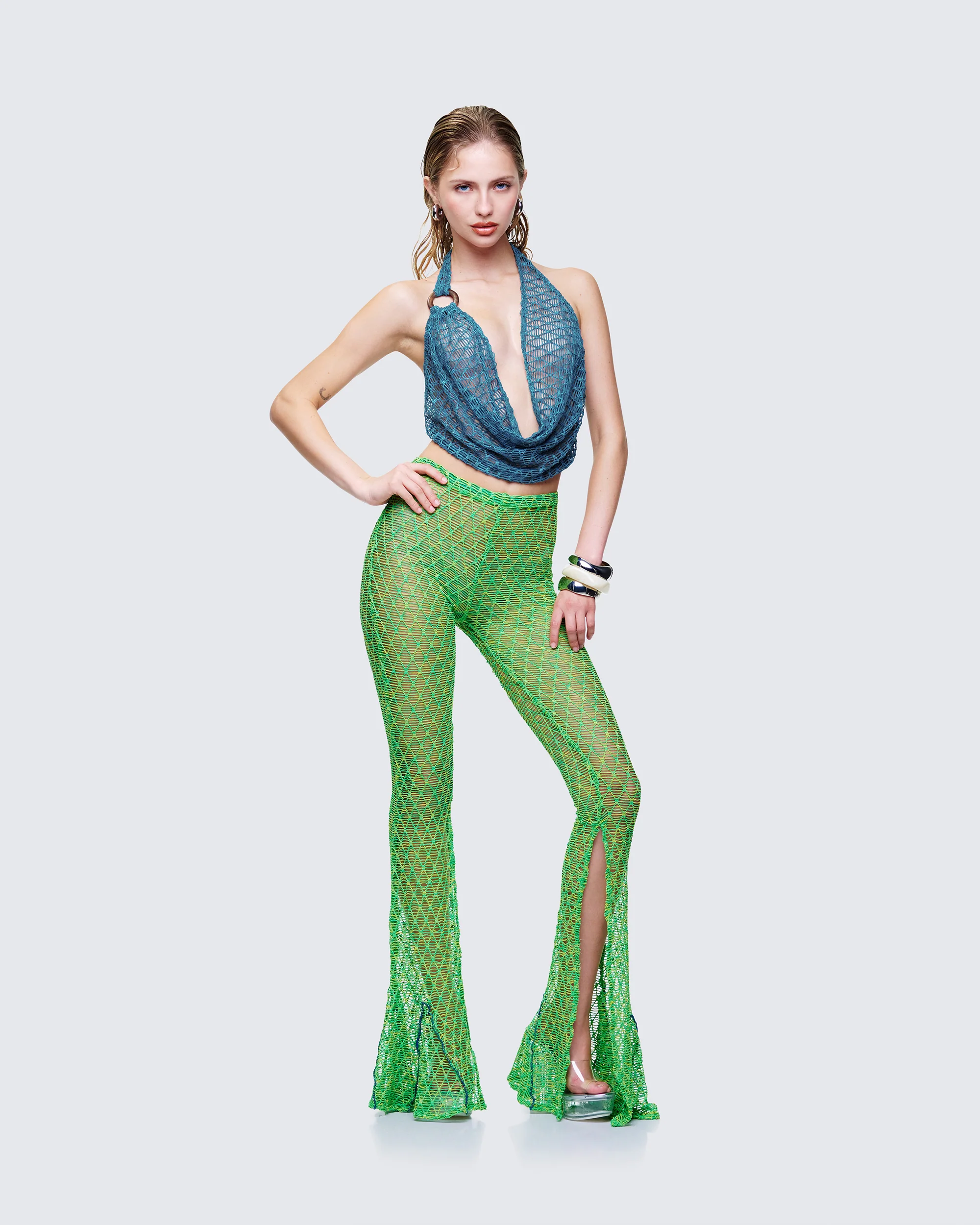 Zayla Green Net Flare Leg Trousers - Image 5