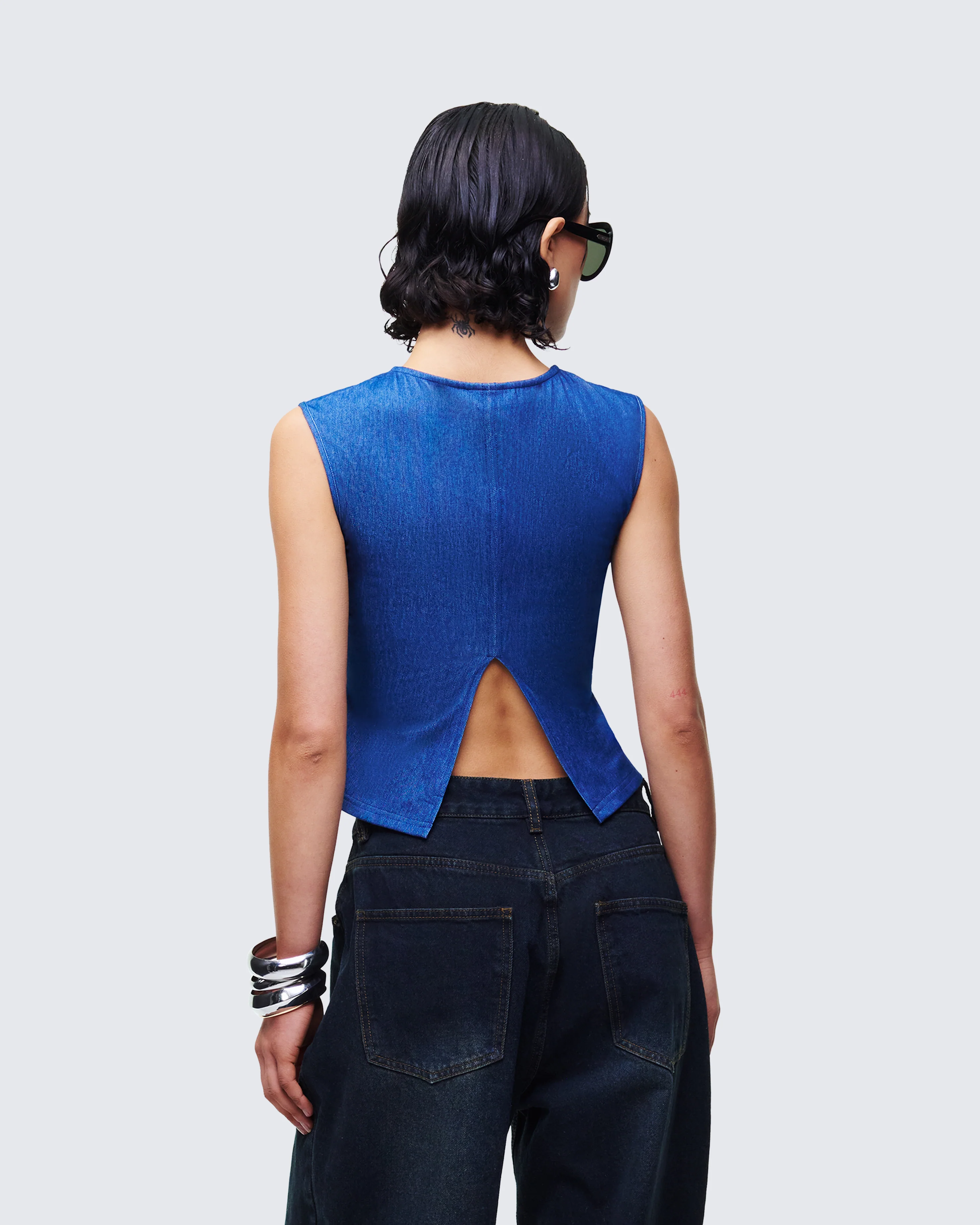 Zephyra Blue Denim Star Cutout Top - Image 4