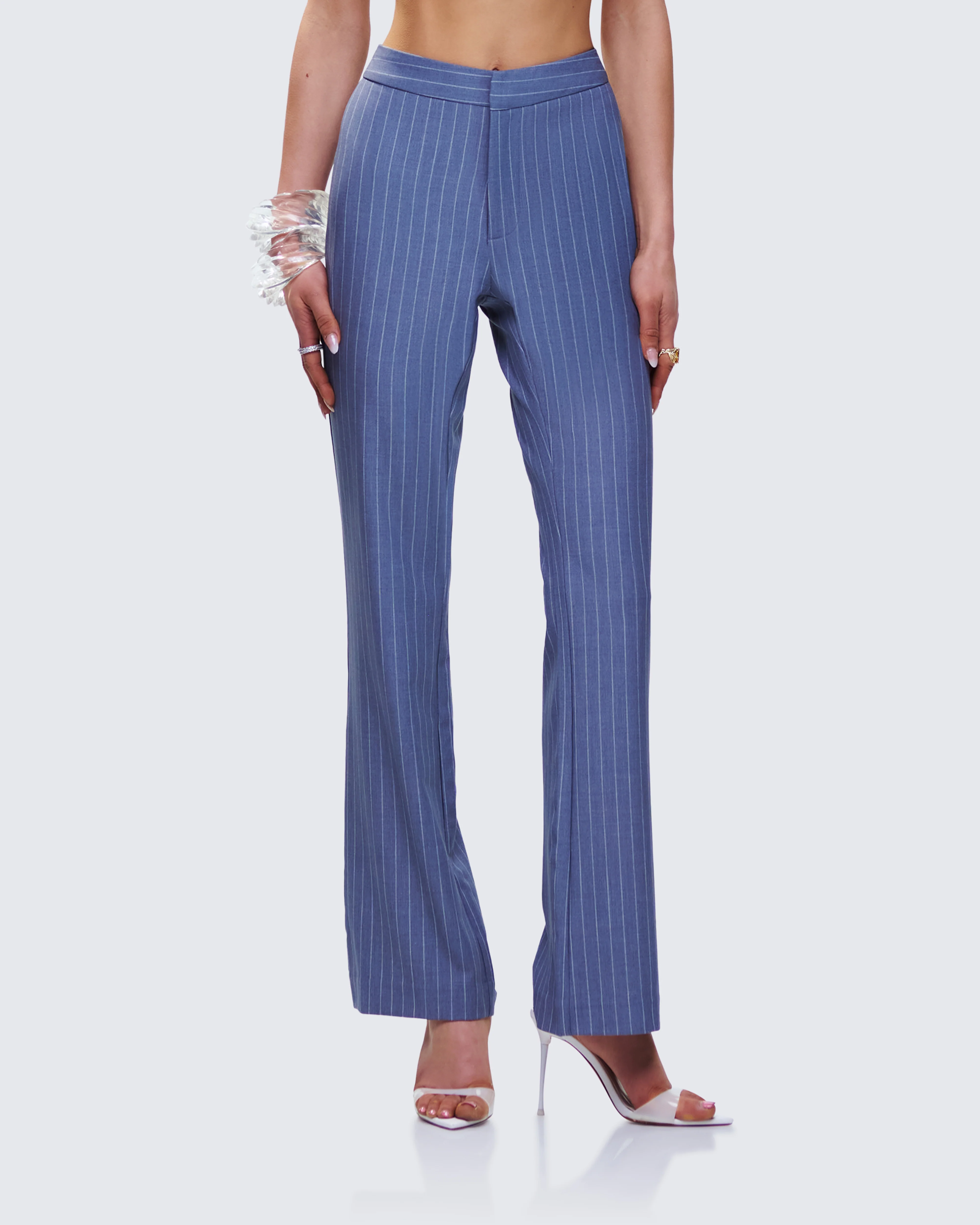 Ziva Grey Pinstripe Mid Rise Pants - Image 3