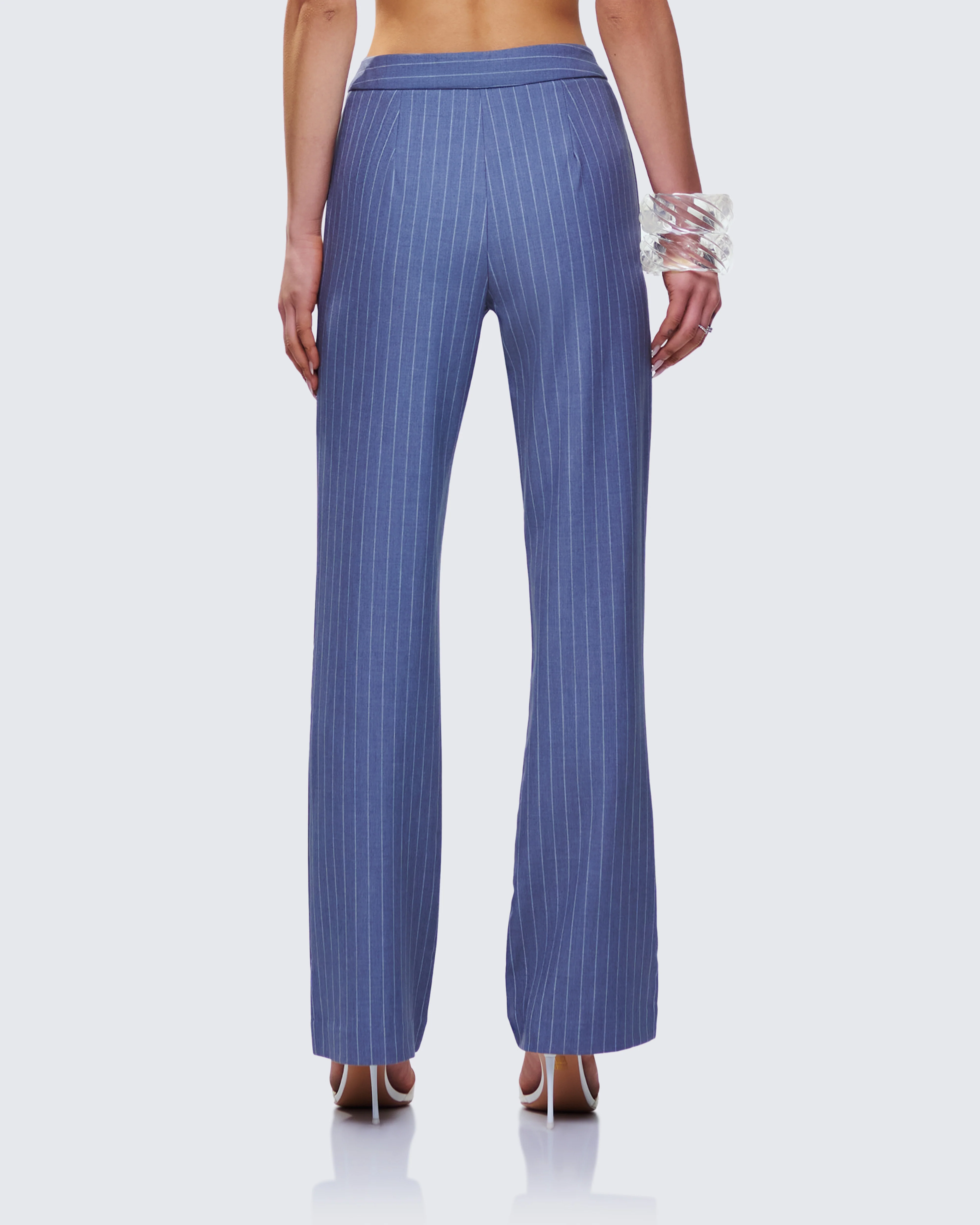 Ziva Grey Pinstripe Mid Rise Pants - Image 4
