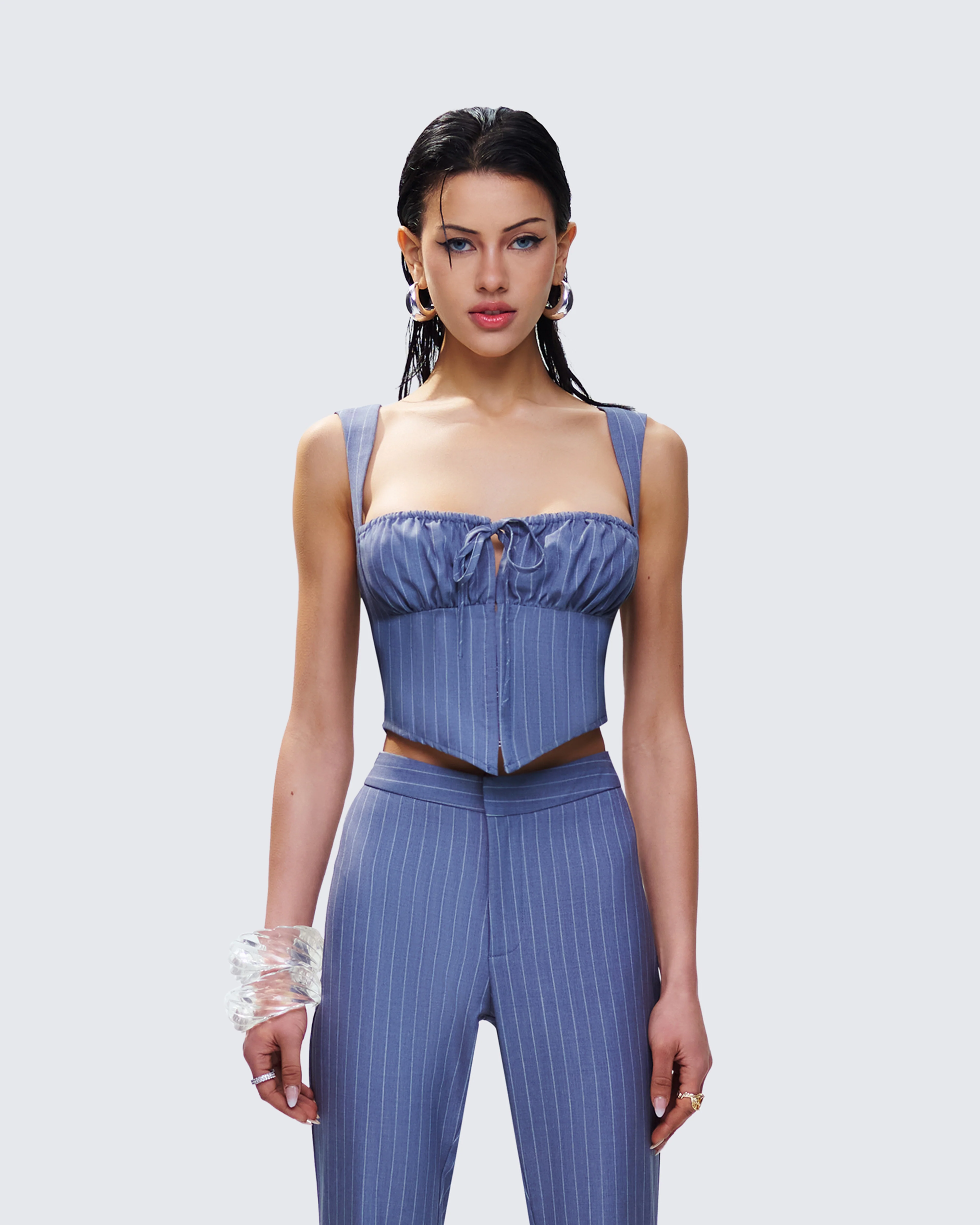 Ziva Grey Pinstripe Top - Image 4