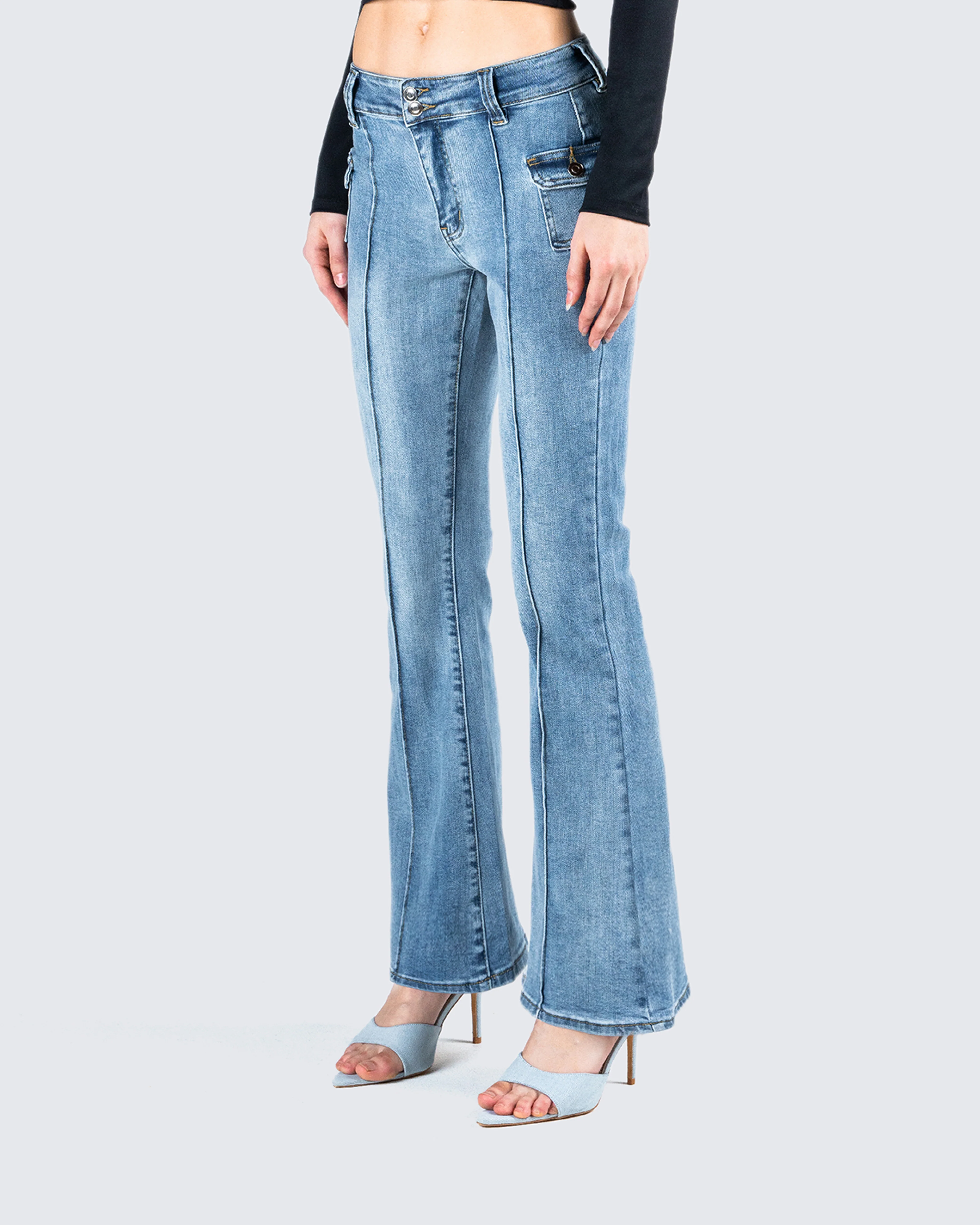 Zori Blue Flare Leg Denim Pant - Image 3