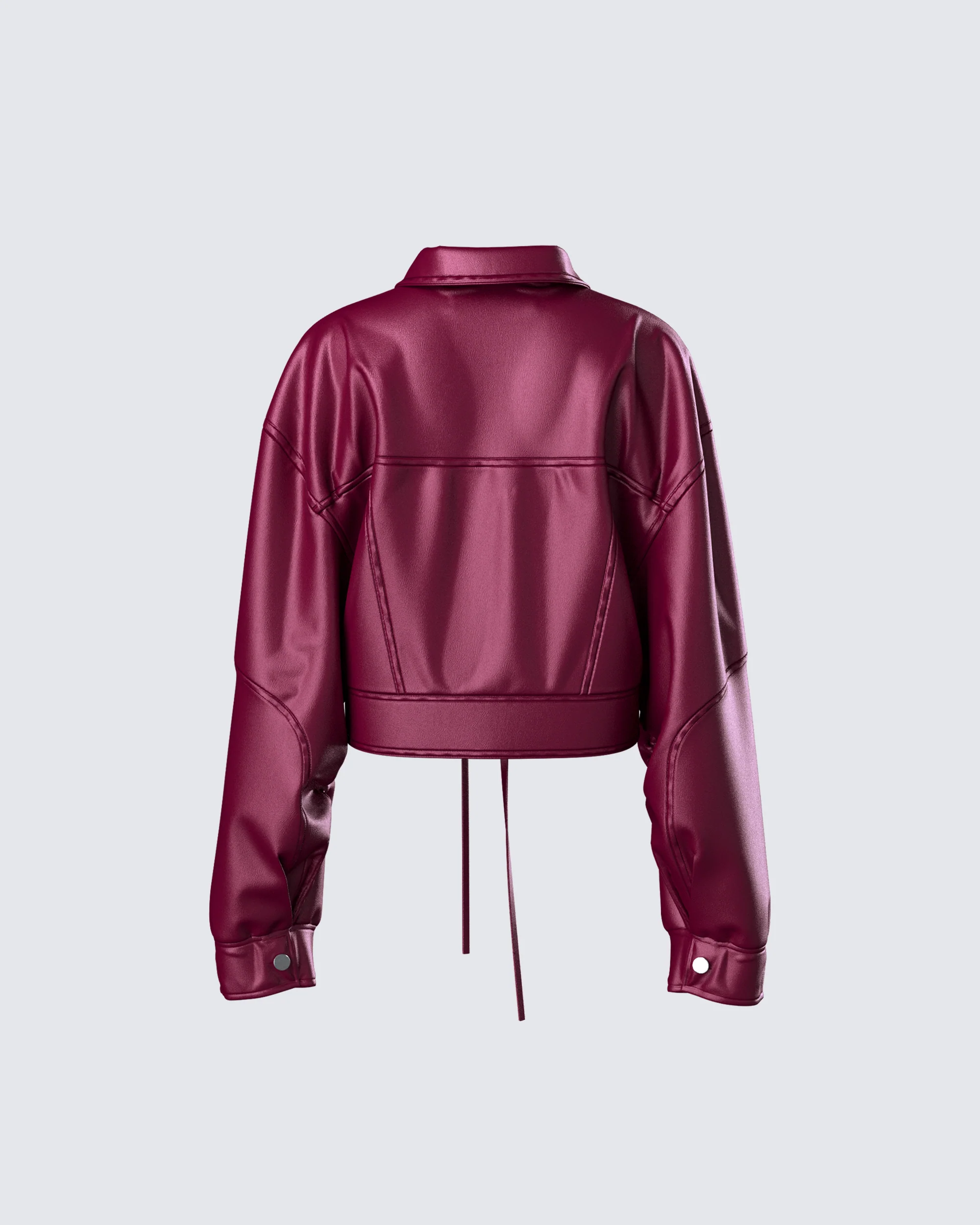 Zui Maroon Vegan Leather Oversized Cropped Jacket - Image 3