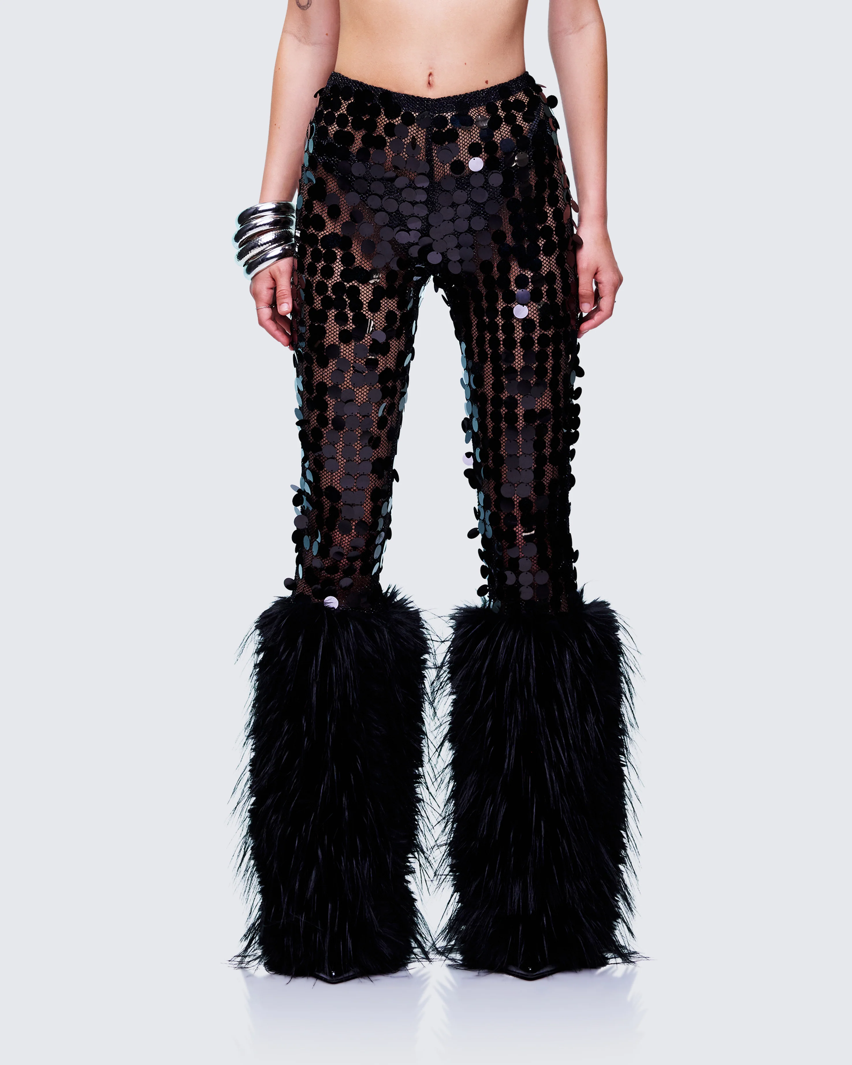 Zumi Black Fishnet Sequin Pants - Image 2